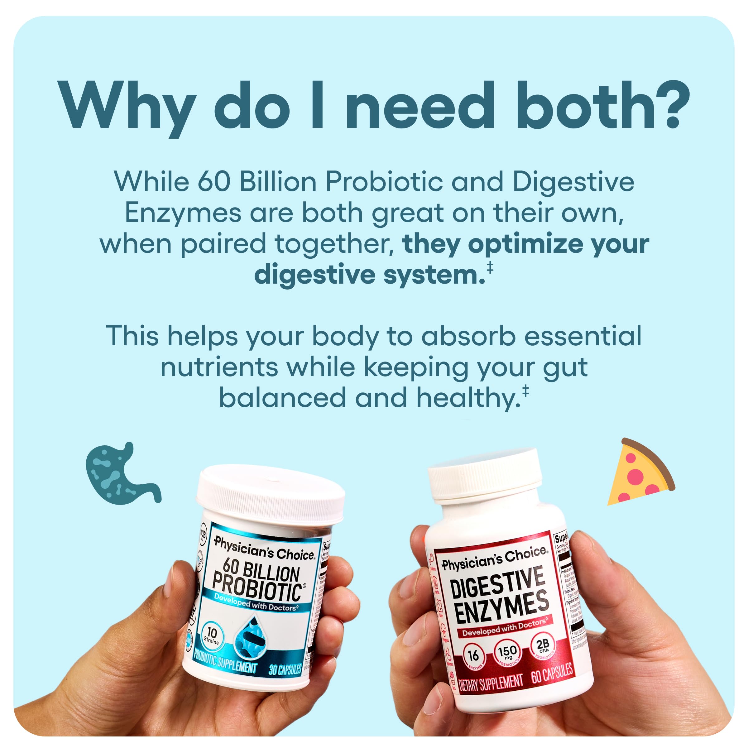 Physician's CHOICE Advanced Gut Health Bundle: 60 Billion Probiotics 30ct + Digestive Enzymes 60ct for Digestive, Gut, and Immune Health Supports Occasional Constipation, Diarrhea, Gas, and Bloating Physician's CHOICE Au supplements