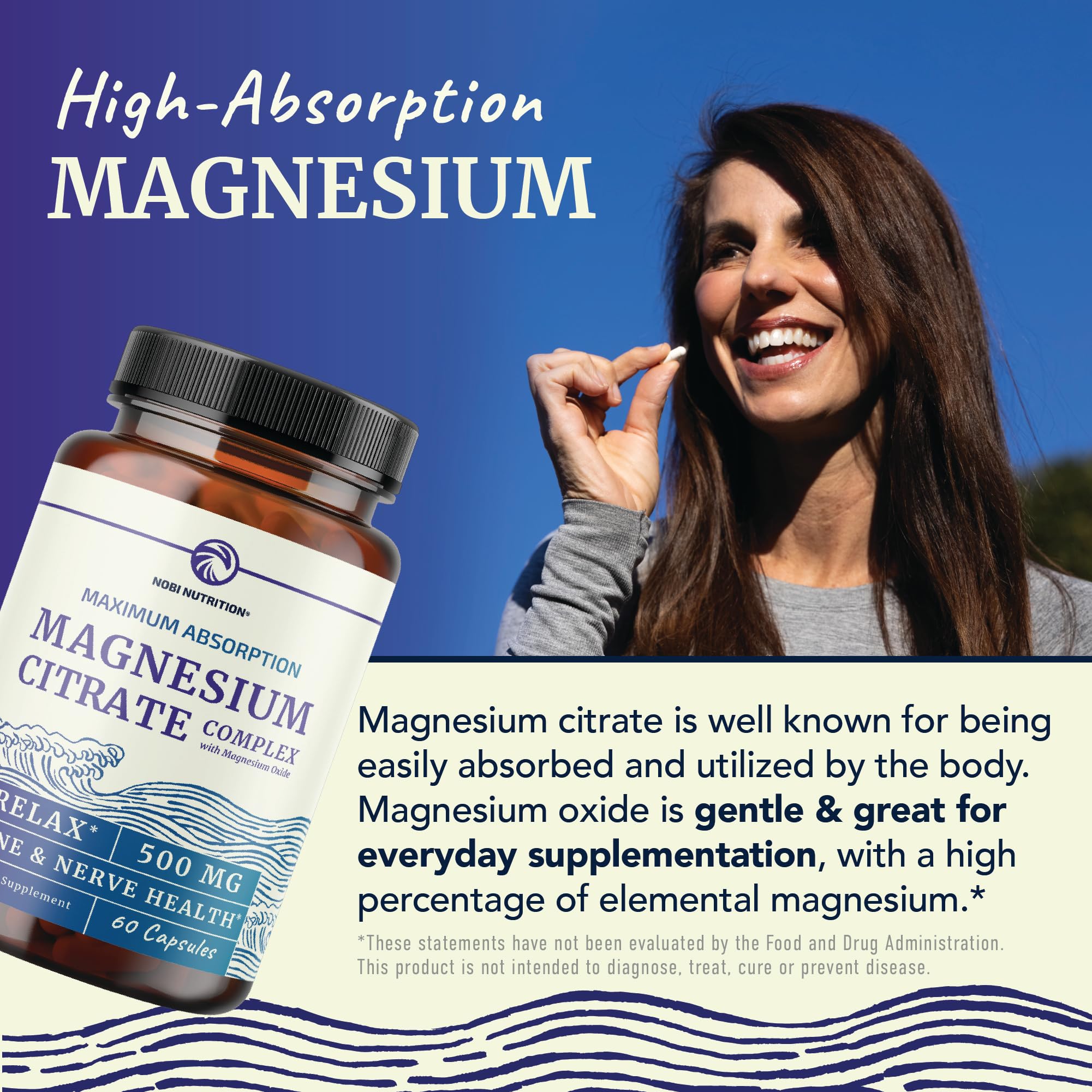 Magnesium Citrate Complex 500 MG for Calm & Relaxation | High Absorption Magnesium Supplement | Citrato de Magnesio | Constipation & Digestion Support Non-GMO Soy-Free | 60 Mag Citrate Capsules Nobi Nutrition Au supplements