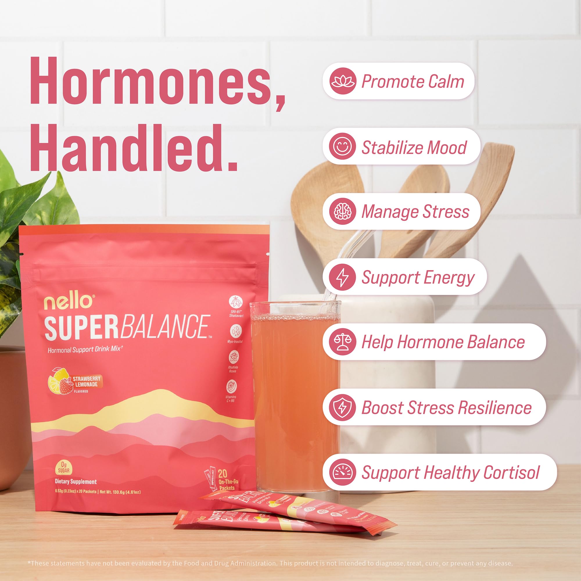 Nello Superbalance Hormonal Support Drink Mix, SRI-81 Shatavari, Myo-Inositol, Rhodiola Rosea, Vitamin C, Magnesium, Theobromine