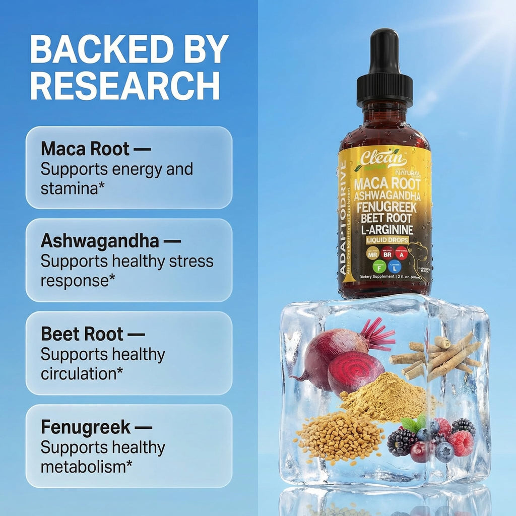 Clean Nutra Organic Maca Root Liquid Drops with Ashwagandha, Fenugreek, Beet Root and L-Arginine Liquid Multivitamin