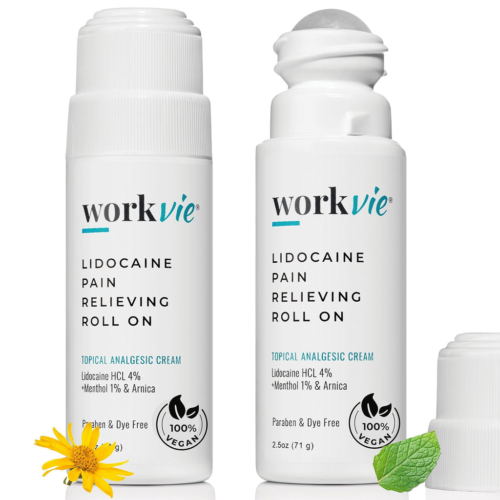 Workvie Lidocaine Roll On Pain Relief Cream 2pk Maximum Strength - Arnica, Menthol, Aloe Vera - Soothing Relief for Muscles and Joints - Sensitive Skin Friendly Workvie Au supplements