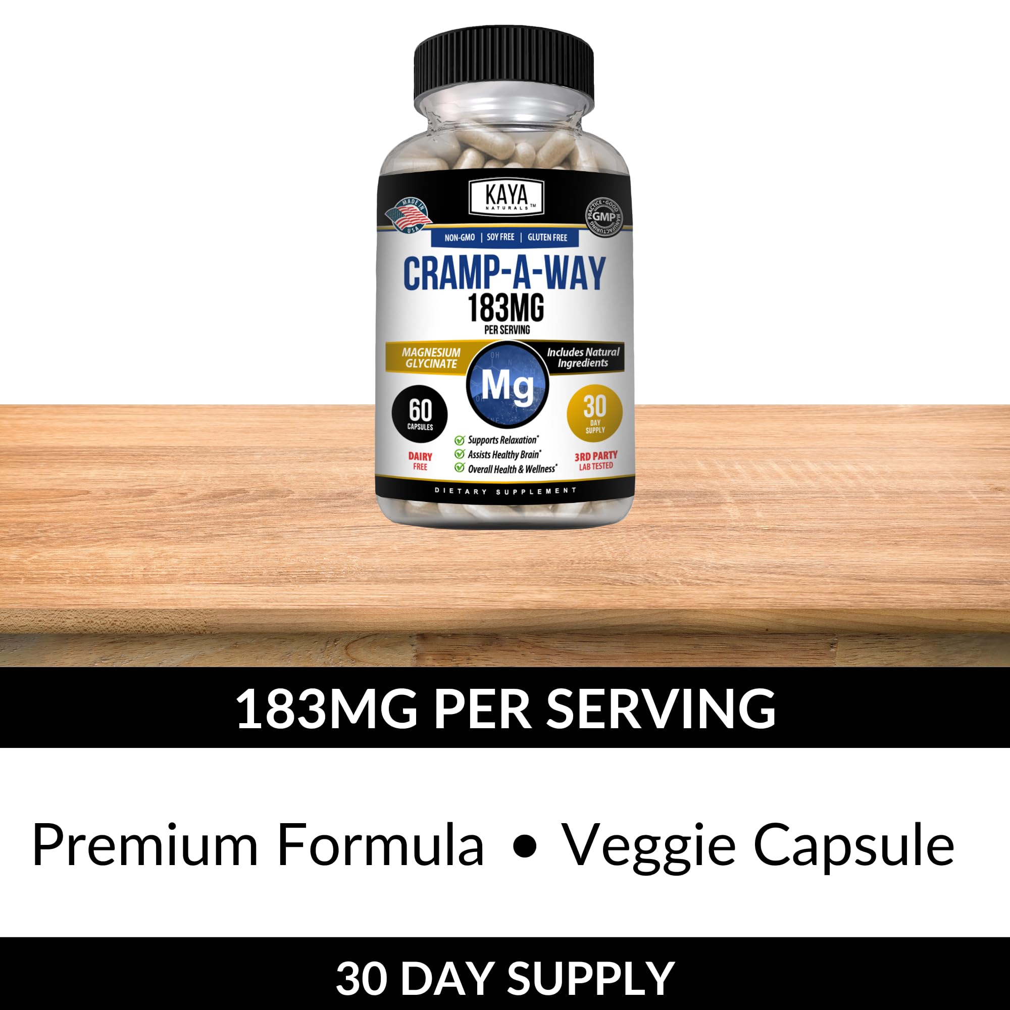Kaya Naturals Cramp-A-Way Magnesium Glycinate 183mg (60 Count (Pack of 1) Kaya Naturals Au supplements