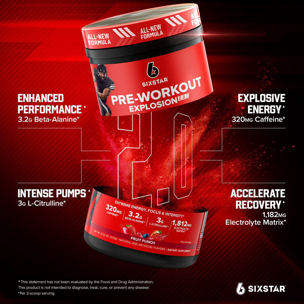 Six Star Pre-Workout Powder for Men & Women, Fruit Punch (30 Servings) - Preworkout Explosion 2.0 Energy Powder Drink Mix with Beta-Alanine & Caffeine