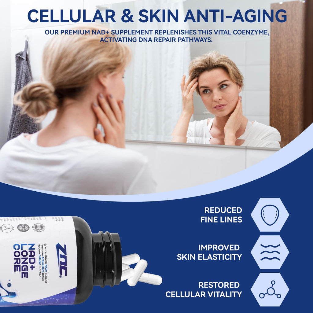 ZNC®10-in-1 NAD+ Supplement with Liposomal NAD, Urolithin A & Resveratrol for Energy & Cellular Repair - 60 Vegan Capsules ZNC Au supplements