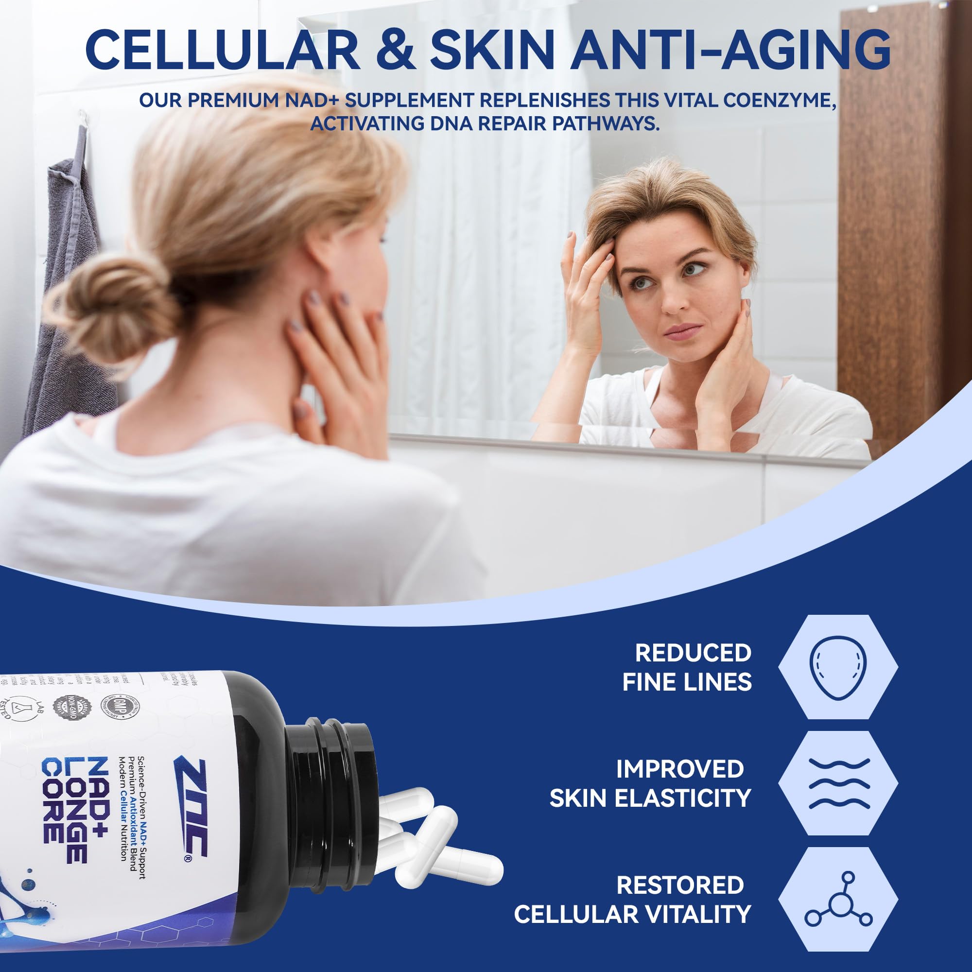 ZNC®10-in-1 NAD+ Supplement with Liposomal NAD, Urolithin A & Resveratrol for Energy & Cellular Repair - 60 Vegan Capsules ZNC Au supplements