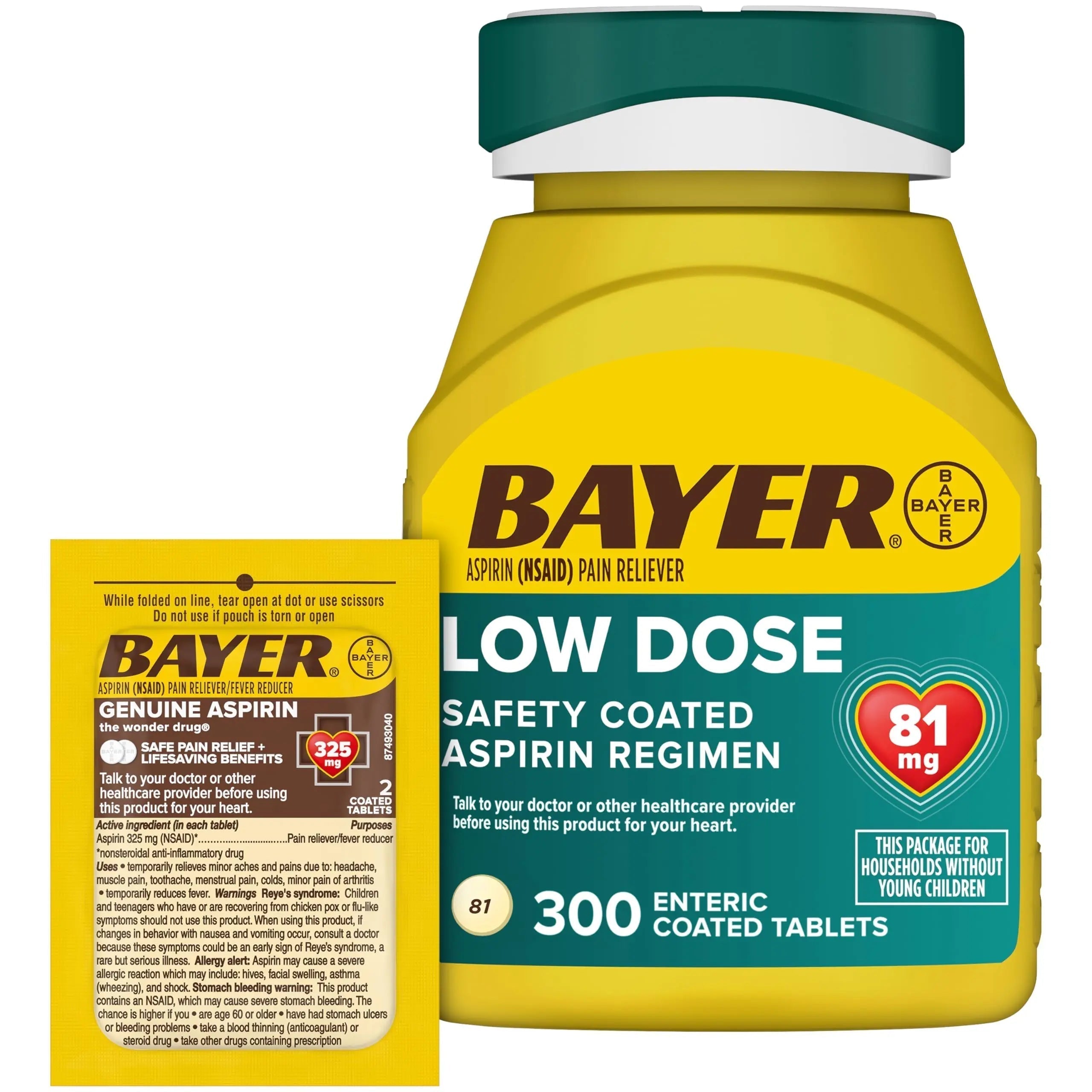 Bayer Aspirin 81mg Enteric Coated Tablets 300ct and 2 Count Travel Pack of Genuine Aspirin 325mg Coated Tablets Bayer Au supplements