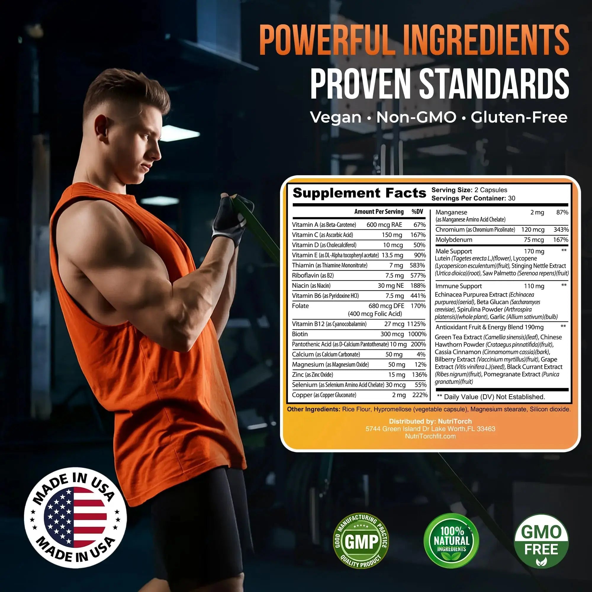 NutriTorch Multivitamin for Men – Adult Dietary Supplement with Vitamins A, C & D, Minerals & Antioxidants for Immune Support, Increased Energy NutriTorch Au supplements