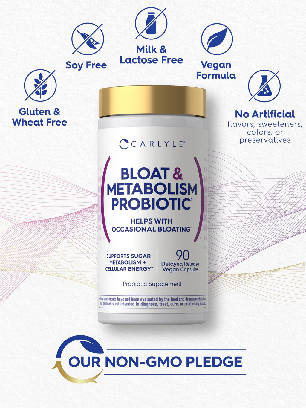 Carlyle Bloat and Metabolism Probiotic | 90 Capsules | Bloating Relief Formula | Sugar & Cellular Energy Support | for Women and Men | Vegan, Non-GMO, Gluten Free Carlyle Au supplements