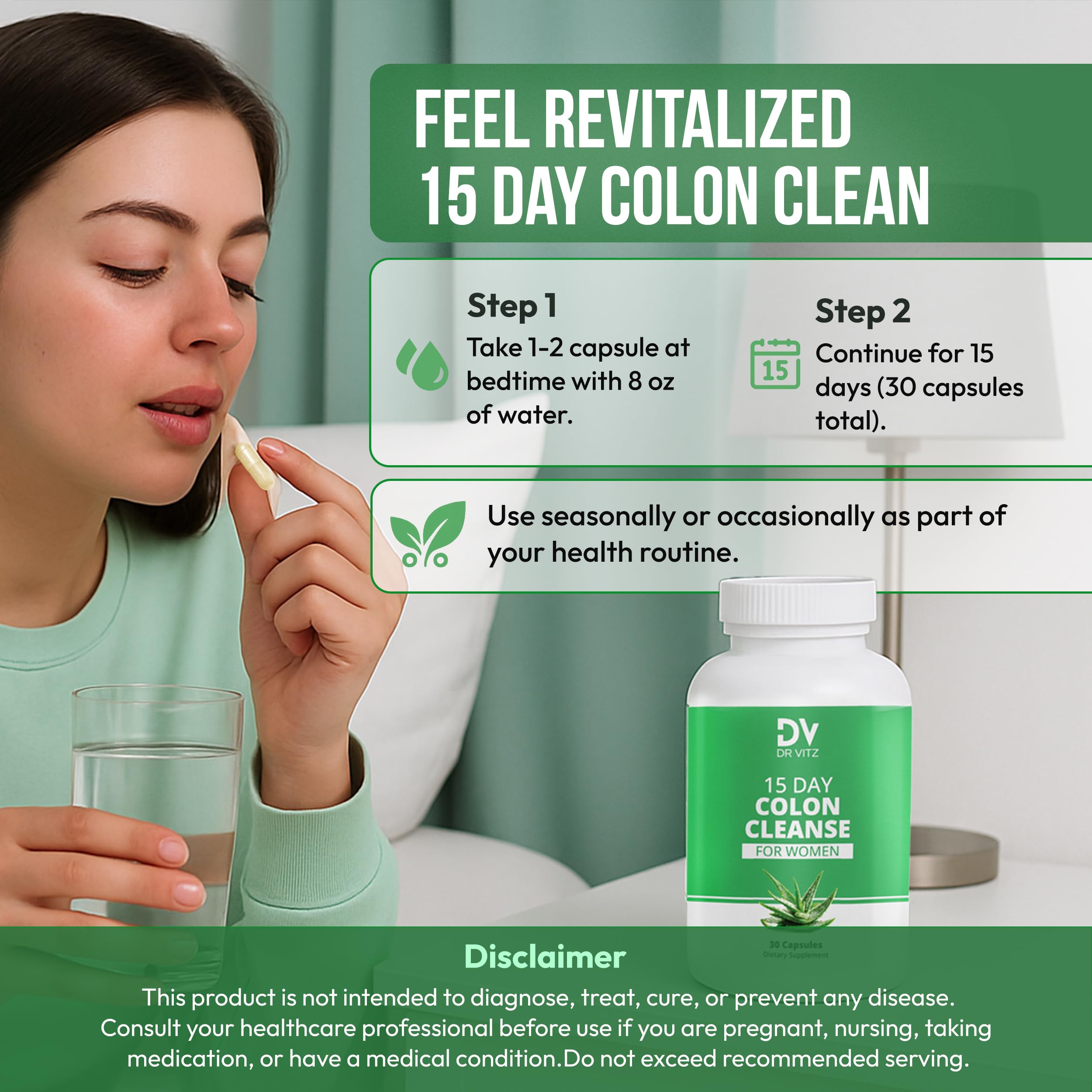 Dr Vitz 15 Day Colon Cleanse for Women – Natural Detox Pills with Herbs, Fiber & Probiotics – Bloating & Constipation Relief, Weight Loss & Gut Health Reset – 30 Capsules Dr Vitz Au supplements