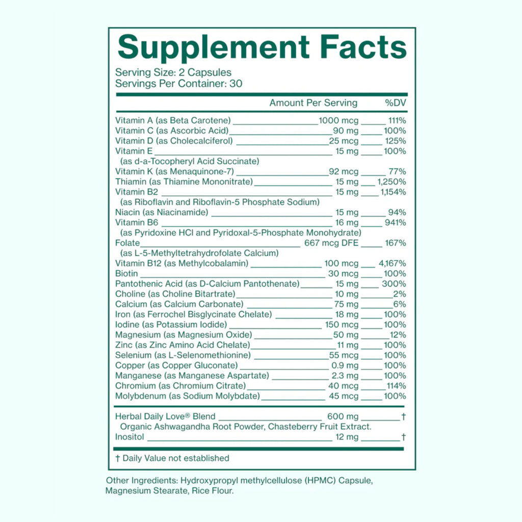 Love Wellness Daily Love Multivitamin for Women | Supports Energy, Cortisol, Immune Health, Stress Relief, & PMS | Complete with Vitamin D, C, Iron, Calcium, Zinc
