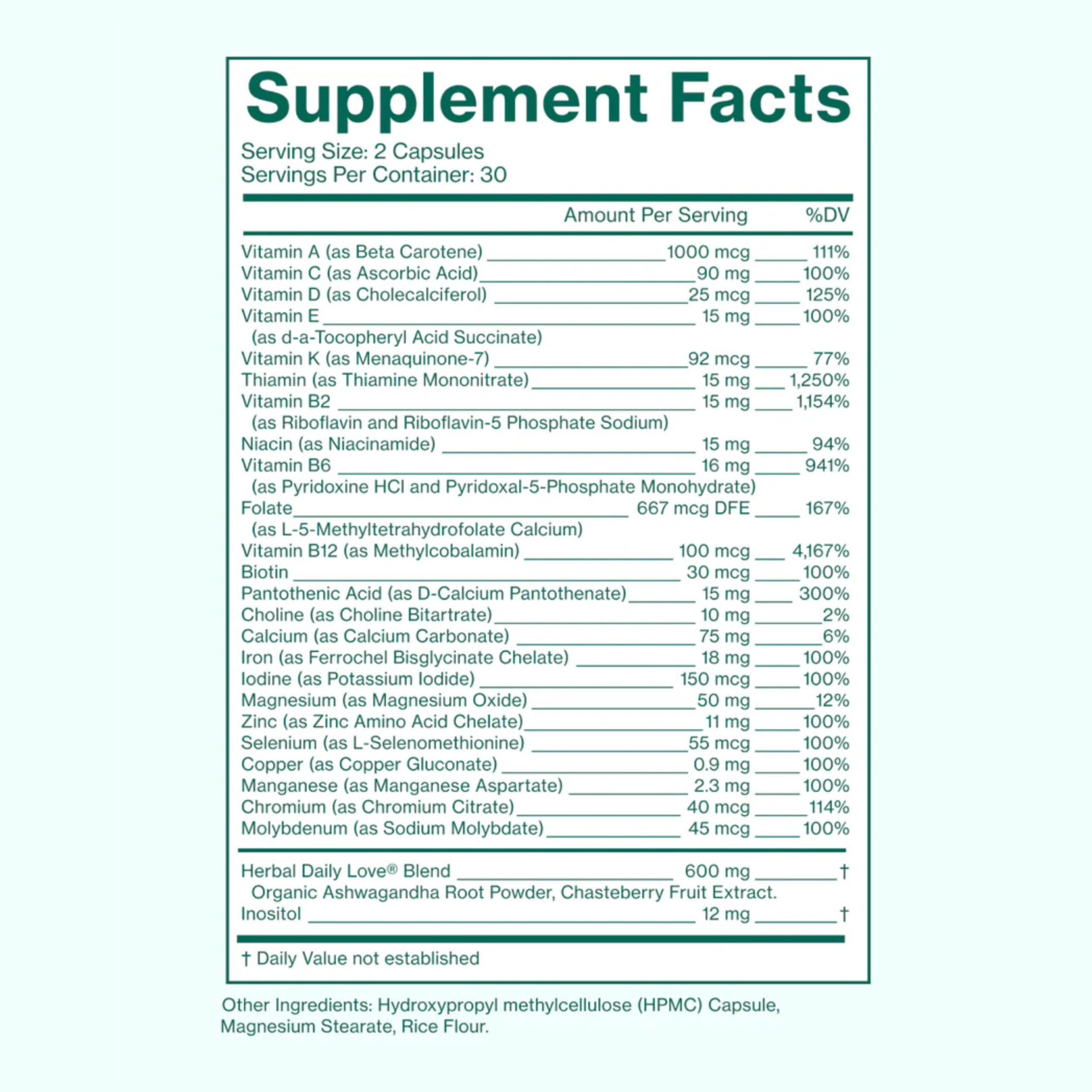 Love Wellness Daily Love Multivitamin for Women | Supports Energy, Cortisol, Immune Health, Stress Relief, & PMS | Complete with Vitamin D, C, Iron, Calcium, Zinc