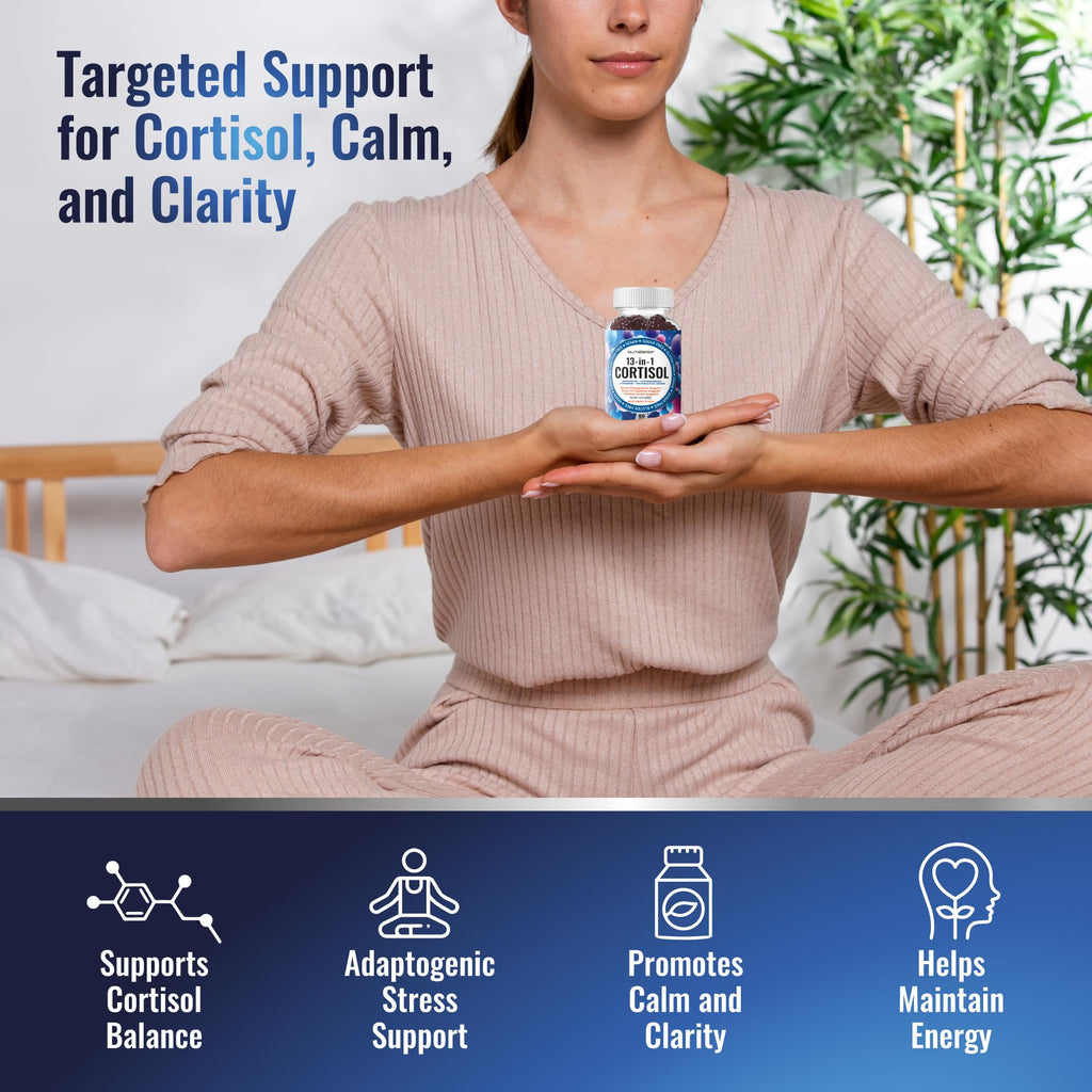 NutraPep Cortisol Gummies for Women Men - 13-in-1 High Cortisol Reducer with Ashwagandha Magnesium L-theanine Rhodiola Rosea - Daily Cortisol Detox Manager for Stress Focus Support - Vegan Sugar Free