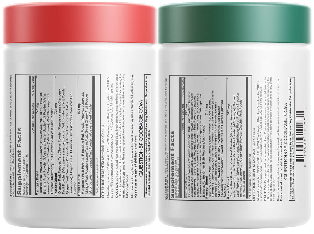 Codeage InstantFood Easy Veggies + Fast Fruits Bundle – Vegetable & Fruit Blend Capsule Supplement – Plant-Based Phytonutrient Formula – Vegan, Non-GMO – 180 Capsules Codeage Au supplements