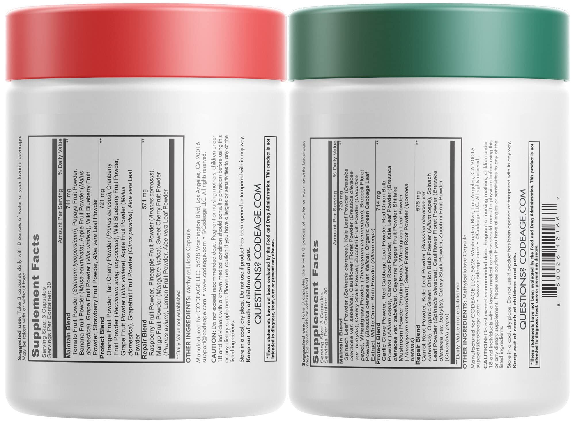 Codeage InstantFood Easy Veggies + Fast Fruits Bundle – Vegetable & Fruit Blend Capsule Supplement – Plant-Based Phytonutrient Formula – Vegan, Non-GMO – 180 Capsules Codeage Au supplements