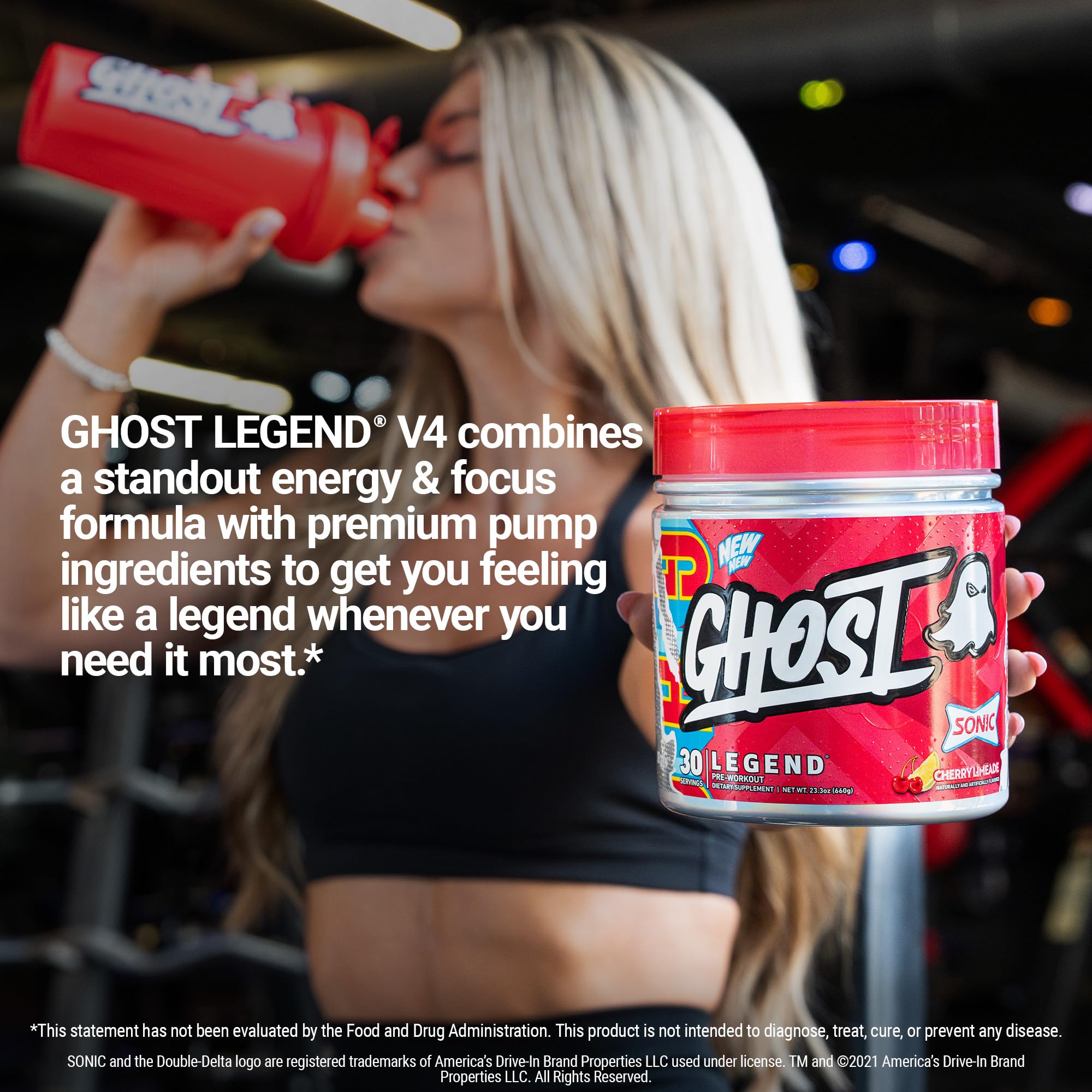GHOST Legend Pre Workout Powder, Sonic Cherry Limeade - 30 Servings – Pre-Workout for Men & Women with Choline, L-Citrulline,