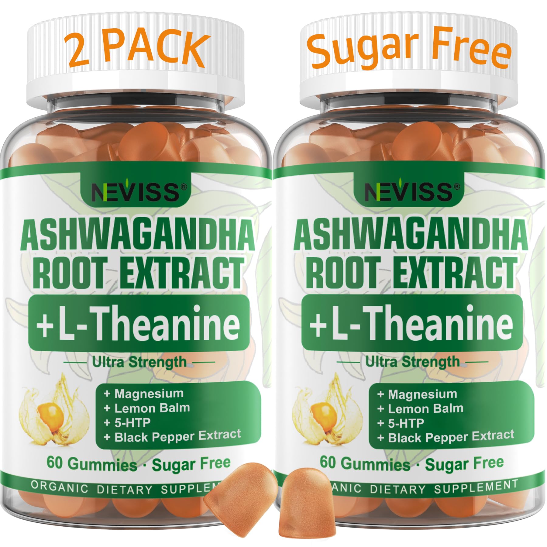 NEVISS Ashwagandha Gummies 2000mg, Feel Refreshed, Plus Proprietary Blend with L-Theanine, 5-HTP, Lemon Balm, Magnesium for Calm, Zzzs & Relaxation Support, 120 Count NEVISS Au supplements