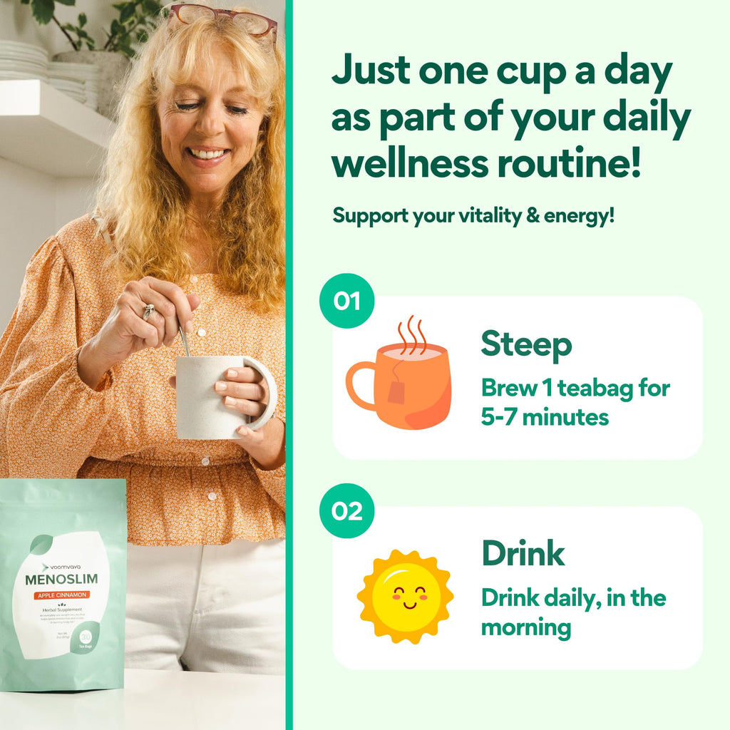 VoomVaya MenoSlim Tea – Menopause & Perimenopause Supplement for Women – Supports Healthy Metabolism & Overall Wellness – Acai Berry Flavor – 30 Tea Bags VoomVaya Au supplements