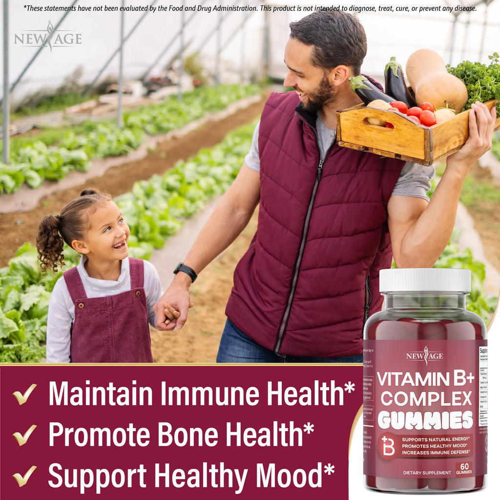 NEW AGE Vitamin B Complex Gummies with Vitamin B3, B6, & B12 – with Biotin, Folic Acid & Vitamin C – Gluten-Free, Vegan