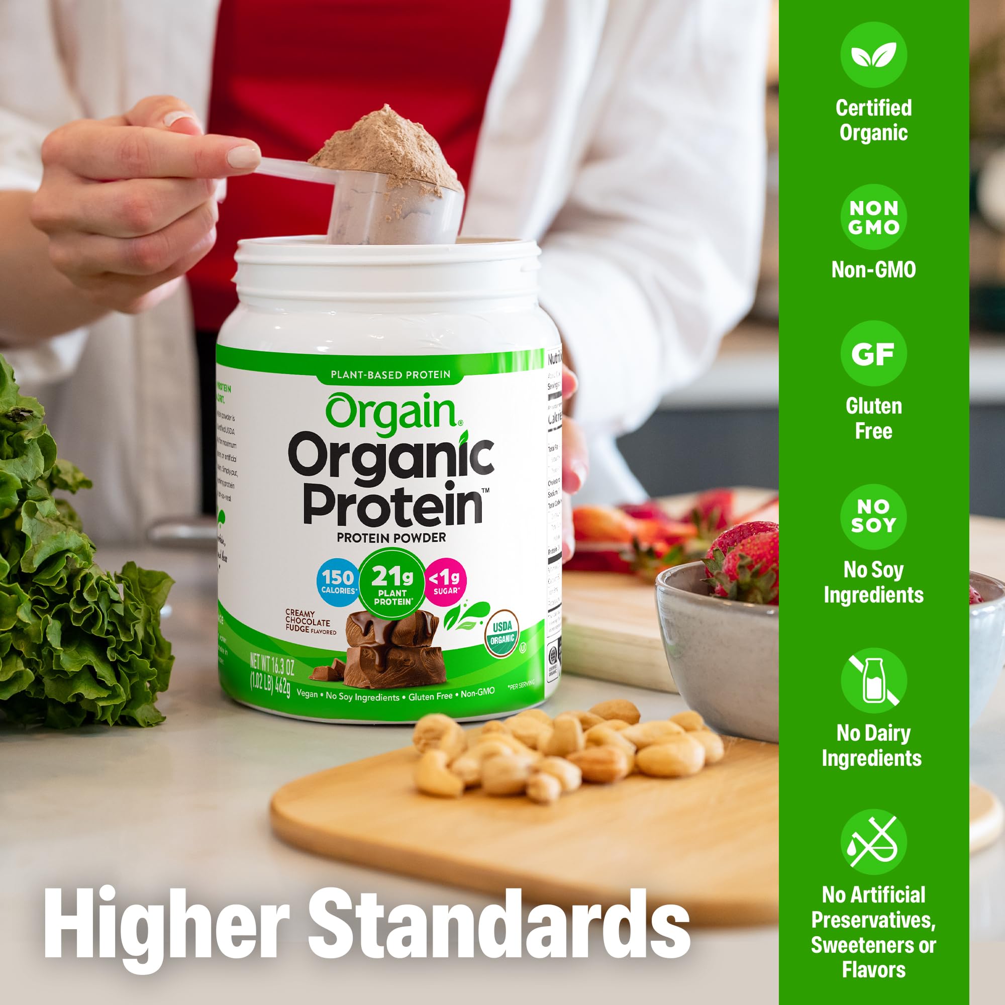 Orgain Organic Vegan Protein Powder, Creamy Chocolate Fudge - 21g Plant Protein, 7g Prebiotic Fiber, Low Net Carb, No Lactose Ingredients, No Added Sugar