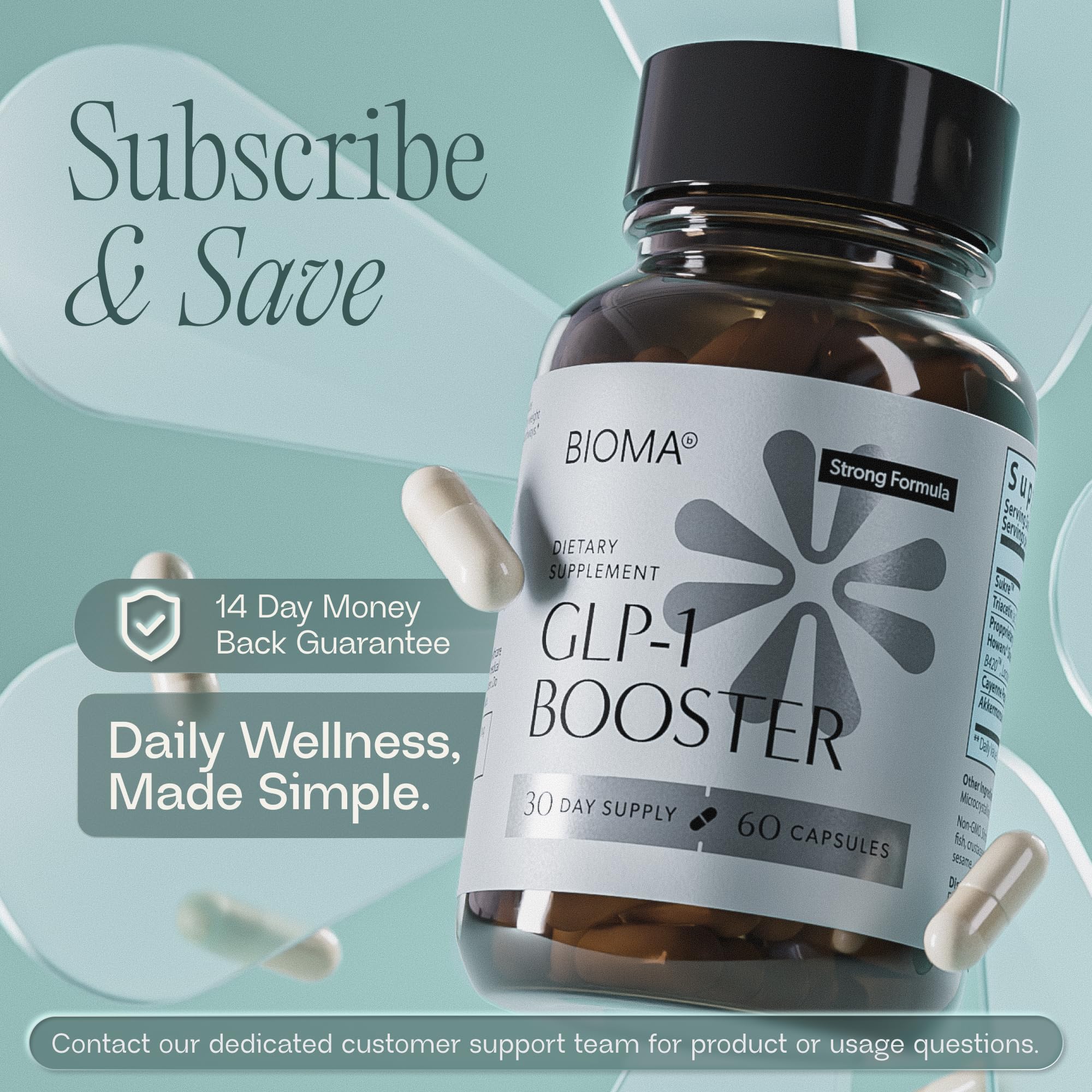 BIOMA GLP-1 Booster - Natural Appetite Control Supplement with Clinically Proven Probiotics, Prebiotics & Postbiotics - Support Weight Management & Satiety, (60 Capsules - 30 Day Supply) BIOMA Au supplements