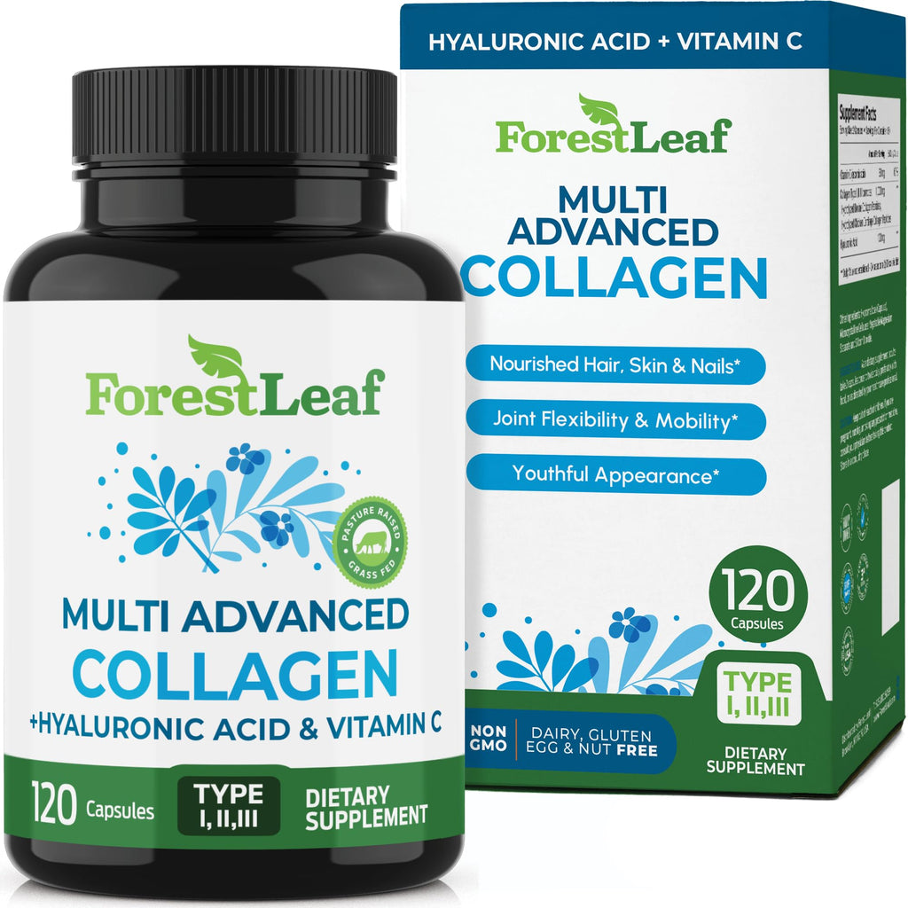 ForestLeaf Multi Collagen Pills with Hyaluronic Acid + Vitamin C | Hydrolyzed Collagen Supplements for Women or Men | Multi Collagen Capsules Peptides for Skin, Wrinkles, 120 Caps ForestLeaf Au supplements