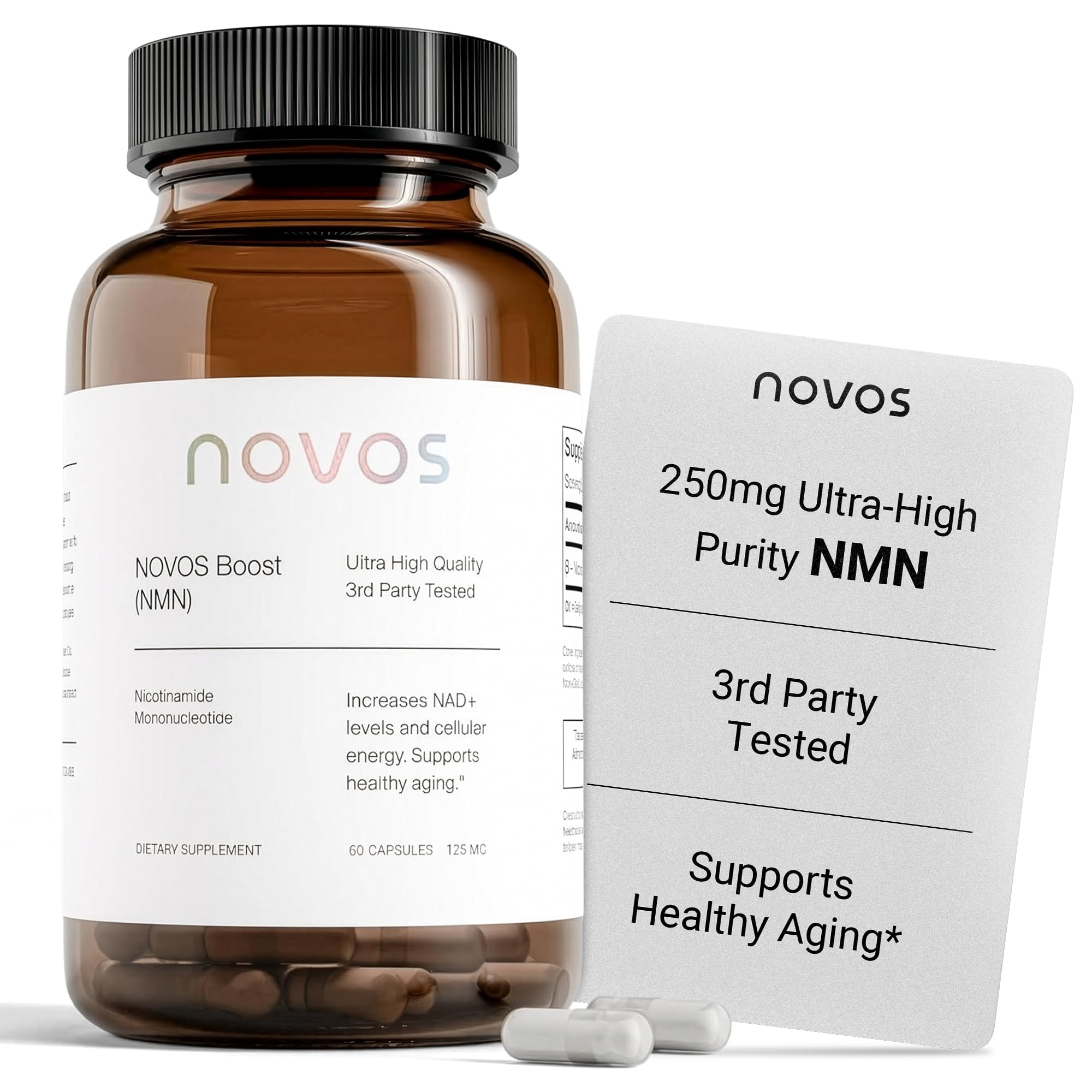 Novos Boost NMN - Contains 250 mg of High-Purity NMN, 60 Capsules, Supports Cellular Repair and DNA Protection, Boosts NAD+ Novos Au supplements