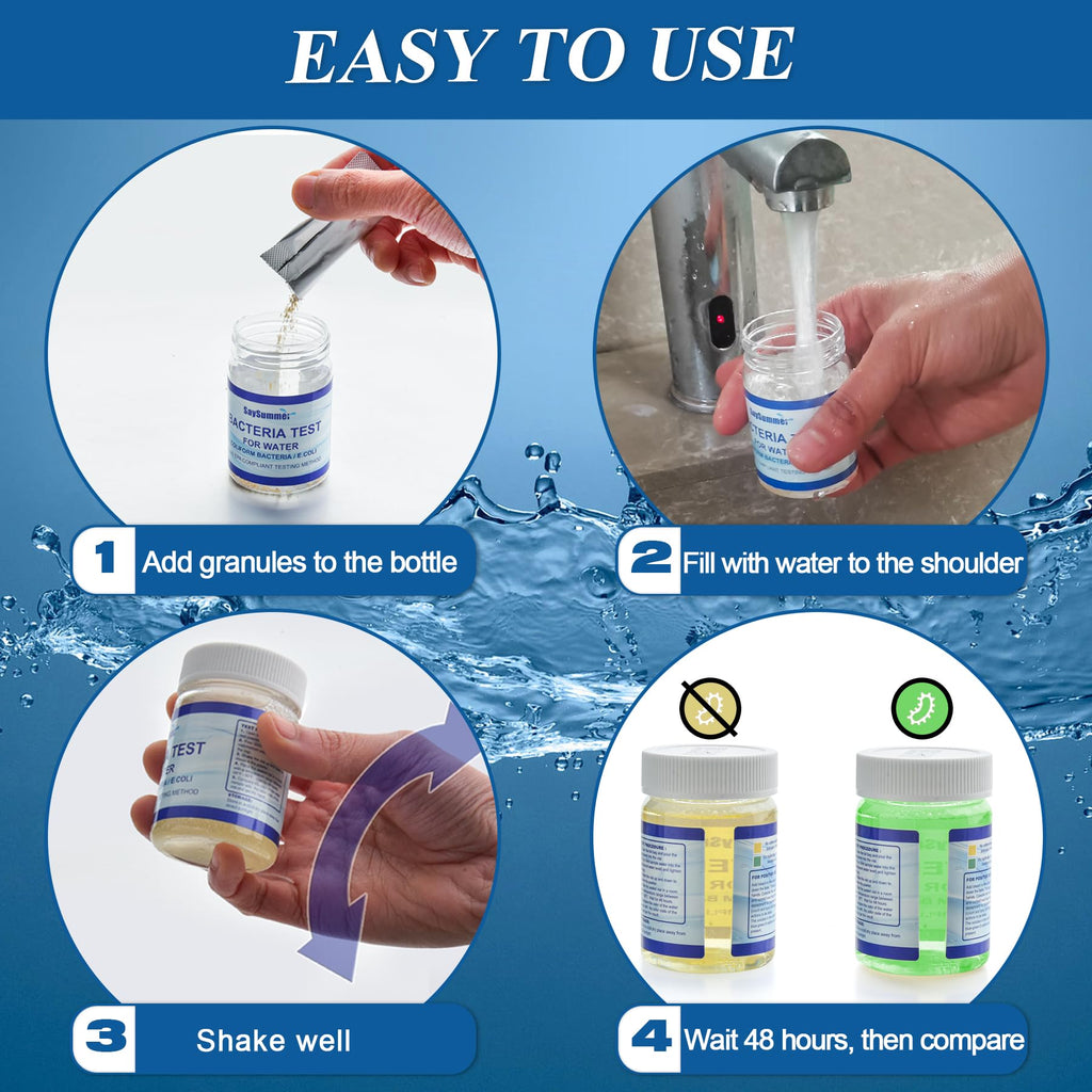 Drinking Water Bacteria Test Kit: 4 Tests Detecting Coliform E coli Bacteria - at Home Well Water Testing Kits for Drinking Water Pool Hot Tub Aquarium and More SaySummer Au supplements