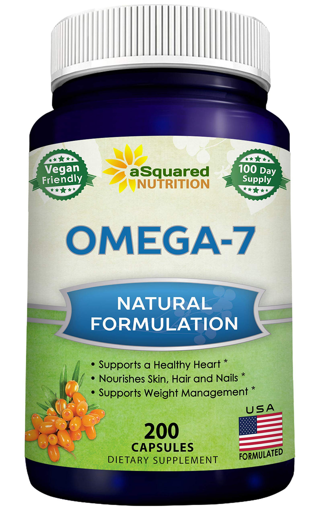 aSquared Nutrition Purified Omega 7 Fatty Acids-200 Capsules from Natural Sea Buckthorn aSquared Nutrition Au supplements