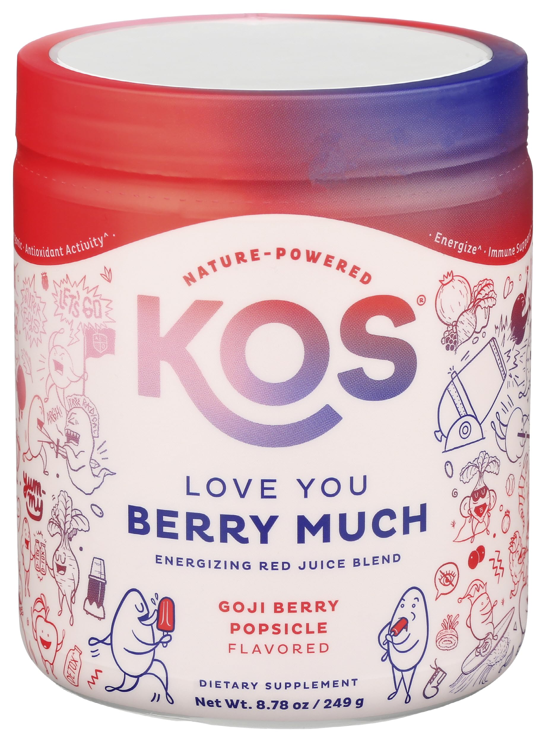 KOS Reds Superfood Powder for Antioxidants - USDA Certified Organic Beet Root, Goji Berries, Acai, Pomegranate, Coconut Water & Digestion Enzymes- Goji Berry Popsicle Flavor