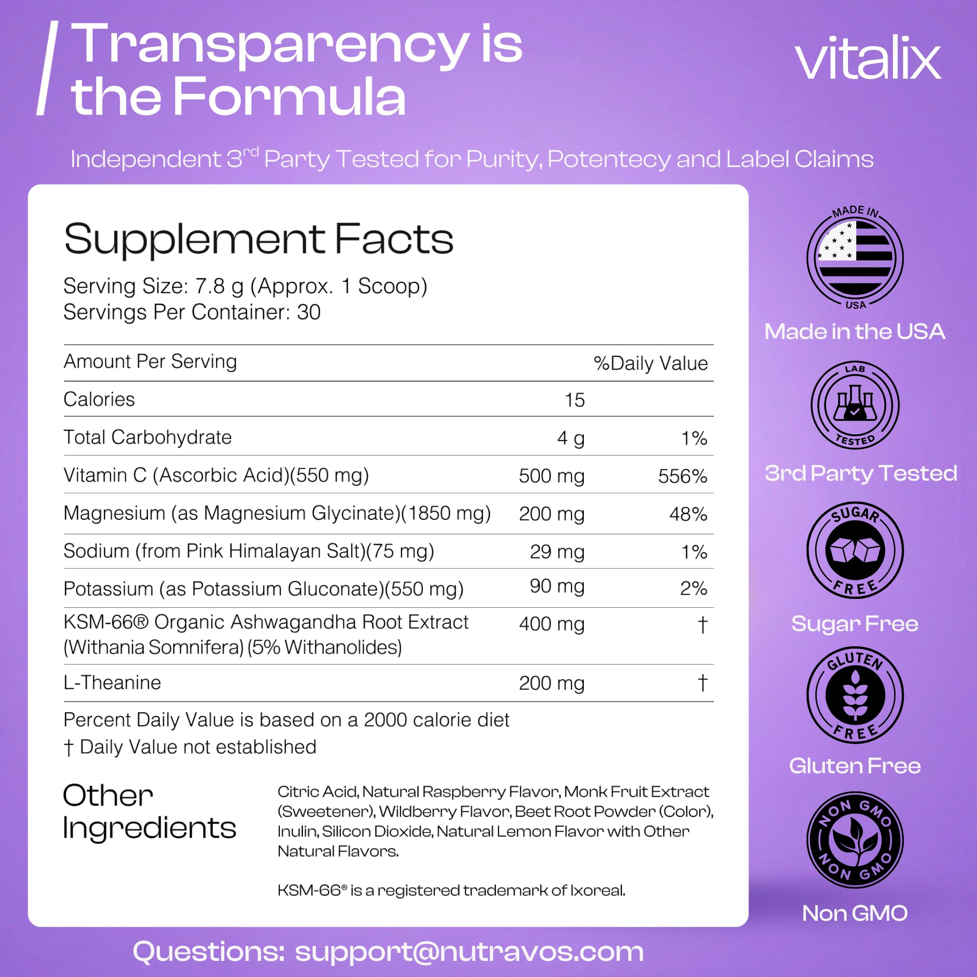 NutraVōs Vitalix – Cortisol Reducer & Adaptogen Drink Mix with Ashwagandha KSM 66, Magnesium Glycinate 200mg, L-Theanine 200mg, Vitamin C 500mg & Electrolytes – Raspberry Lemonade – 30 Servings NutraVōs Au supplements