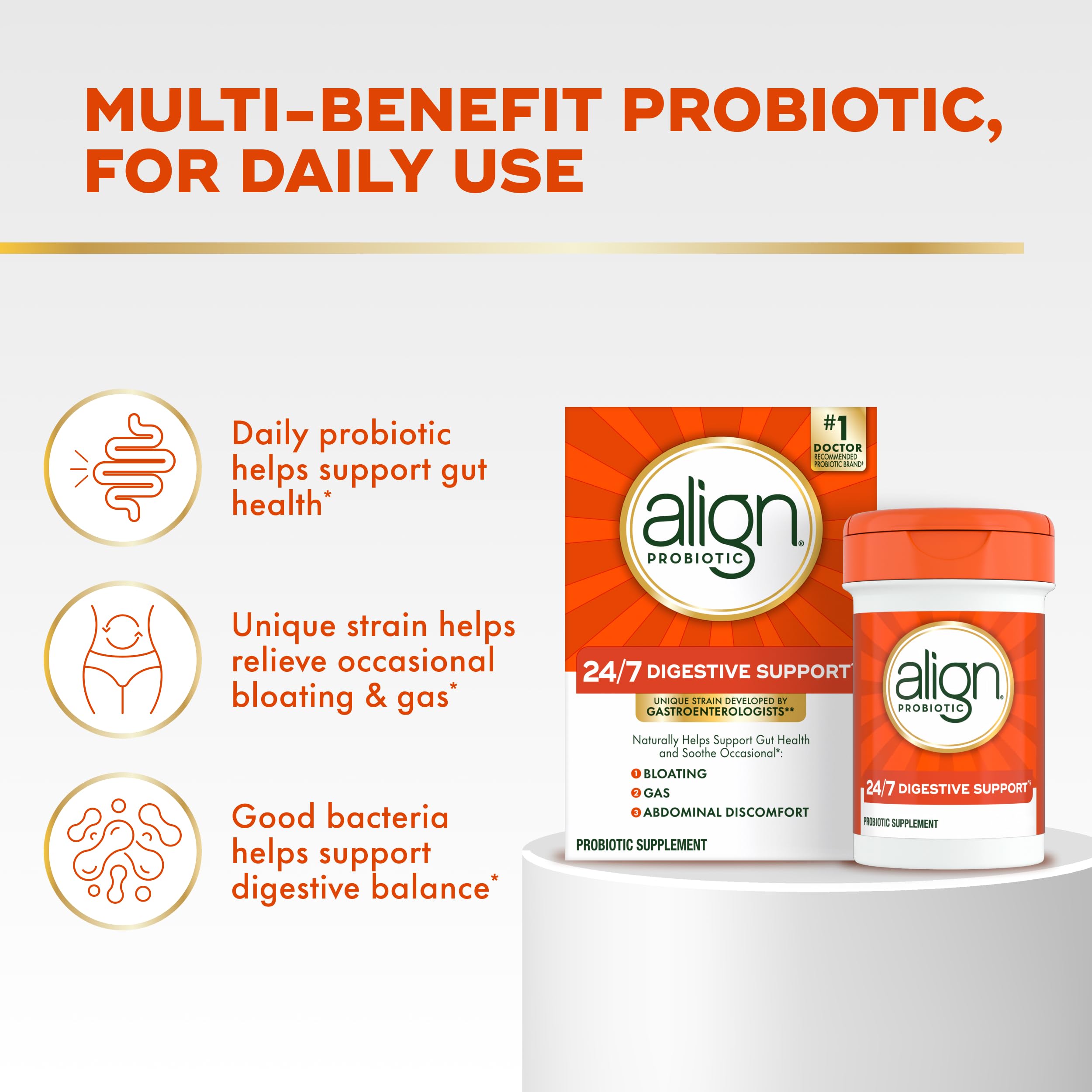 Align Probiotic, 24/7 Digestive Support, Probiotics for Women and Men, Probiotics for Digestive Health, Men and Womens Probiotic Capsules Help Relieve