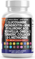Clean Nutraceuticals Glucosamine 1500mg Chondroitin 1200mg MSM with Turmeric Curcumin, Collagen, Hyaluronic Acid, Omega 3 – Joint Health Supplement for Men & Women