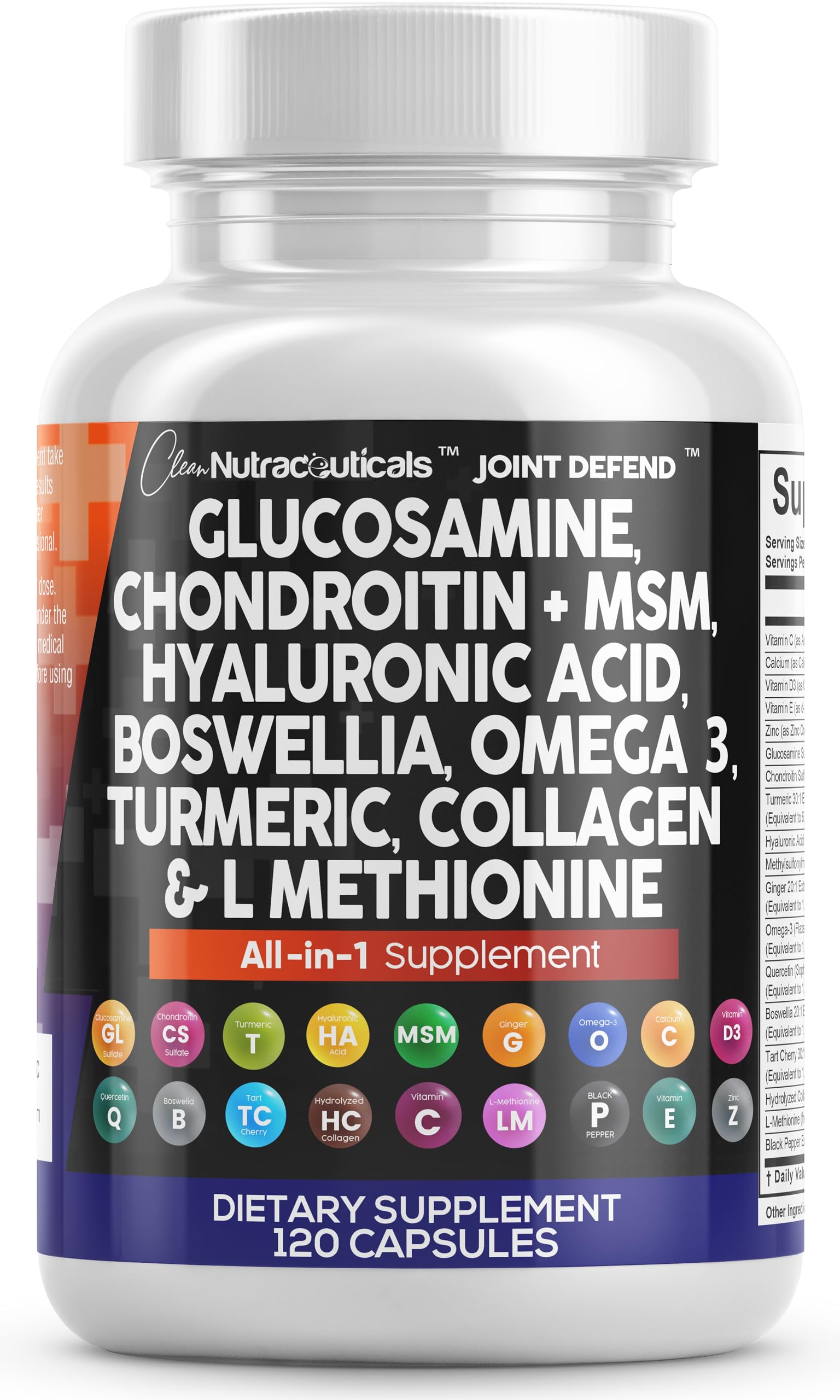 Clean Nutraceuticals Glucosamine 1500mg Chondroitin 1200mg MSM with Turmeric Curcumin, Collagen, Hyaluronic Acid, Omega 3 – Joint Health Supplement for Men & Women