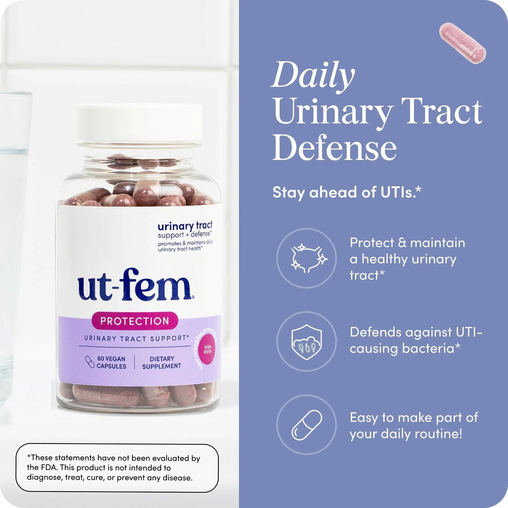 UT-Fem Protection - Urinary Tract Defense for Women, 3-in-1 Daily Defense Formula to Protect Urinary Tract Health, D-Mannose, Cranberry + Hibiscus, Natural Supplement - 60 Vegan Capsules UT-Fem Au supplements