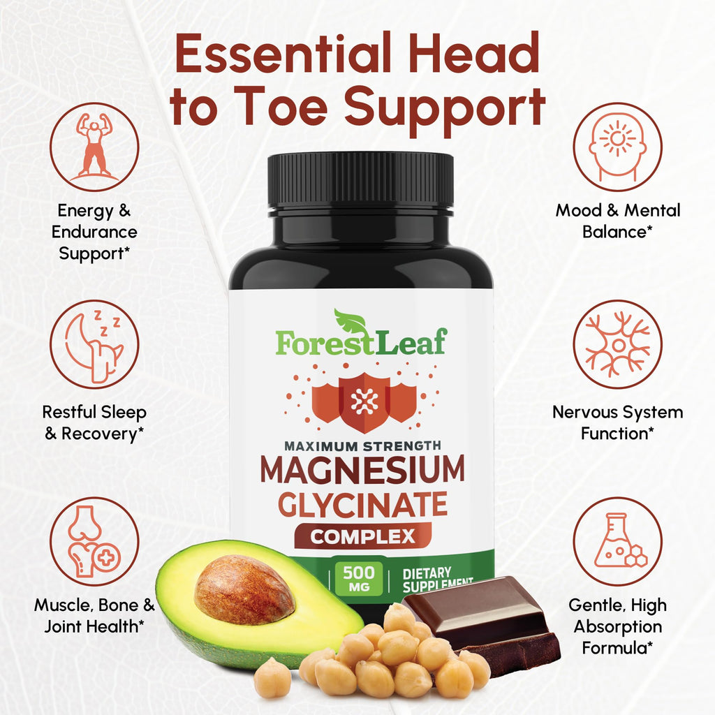 Magnesium Glycinate 500mg Complex - Magnesium Supplement Capsules for Sleep and Calmness - Non-GMO, 3rd Party Tested