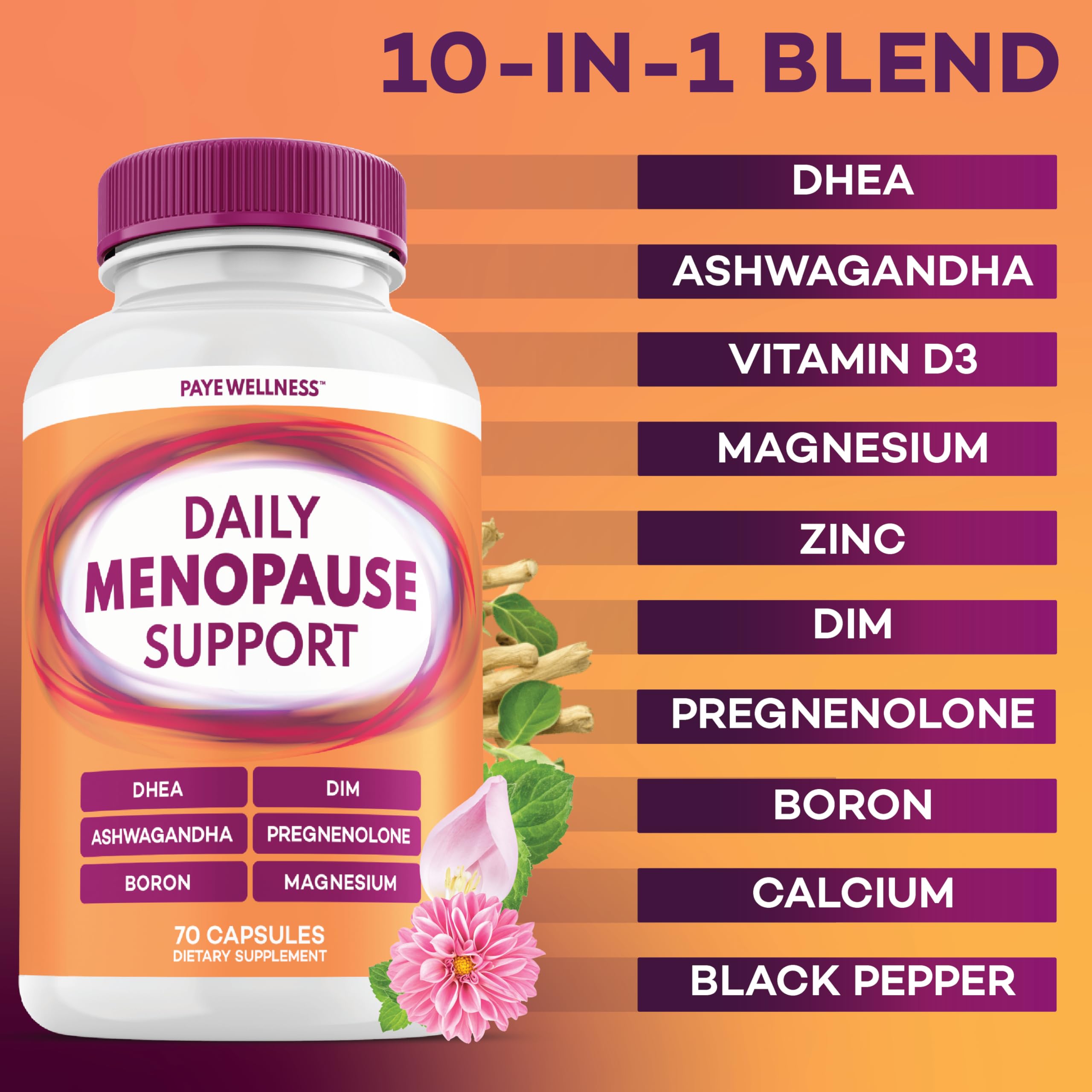 Menopause and Perimenopause Supplement for Women 10-1 Relief Formula for Hot Flashes, Night Sweats, Mood, Energy & Hormone – DIM, Ashwagandha, Vitamin D, DHEA, Zinc, Magnesium 2-Pack, 140 Capsules PAYÉ Au supplements