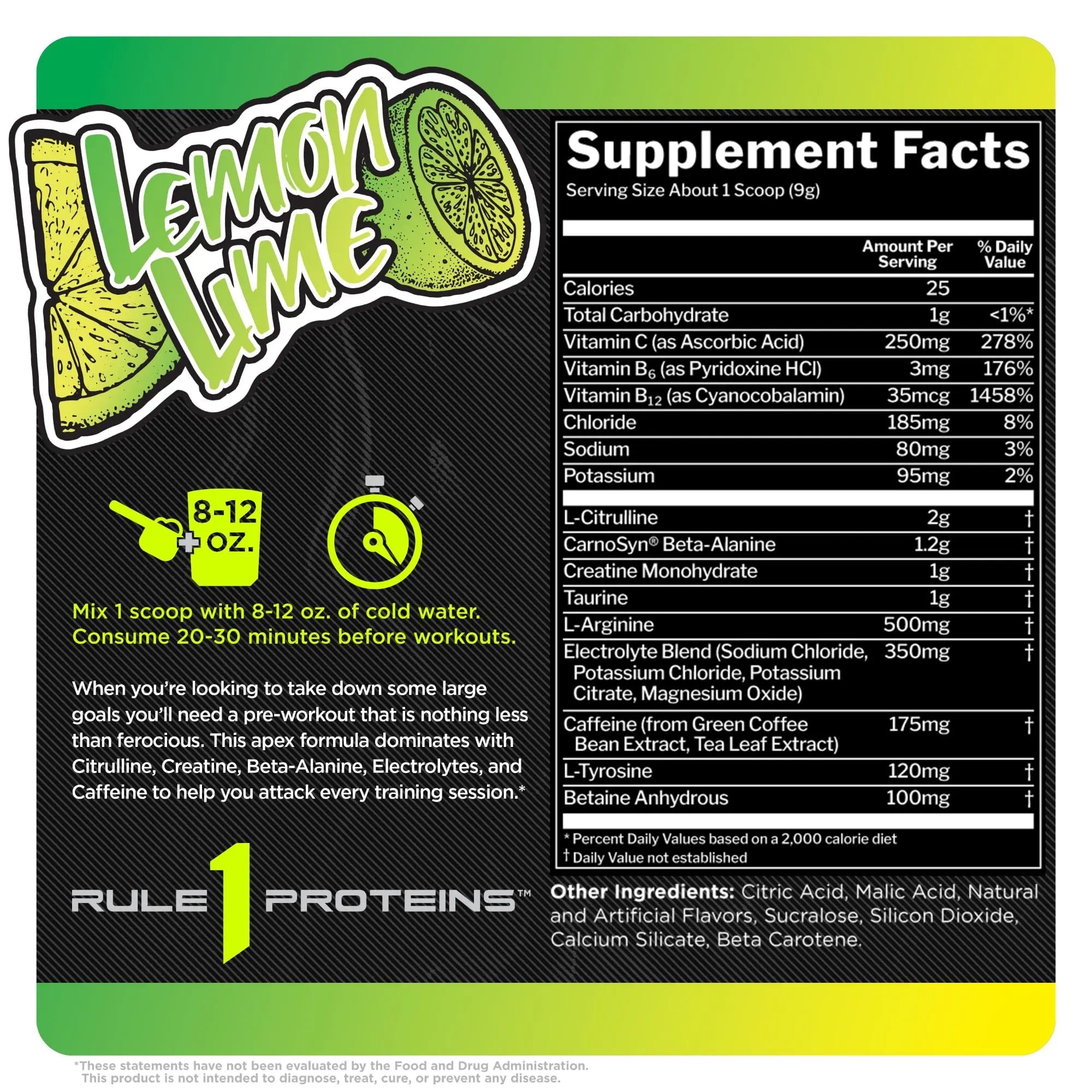 Rule 1 R1 Roar, Lemon Lime - 9.52 oz - Pre-Workout Powder - with Creatine, Beta-Alanine Rule 1 Proteins Au supplements