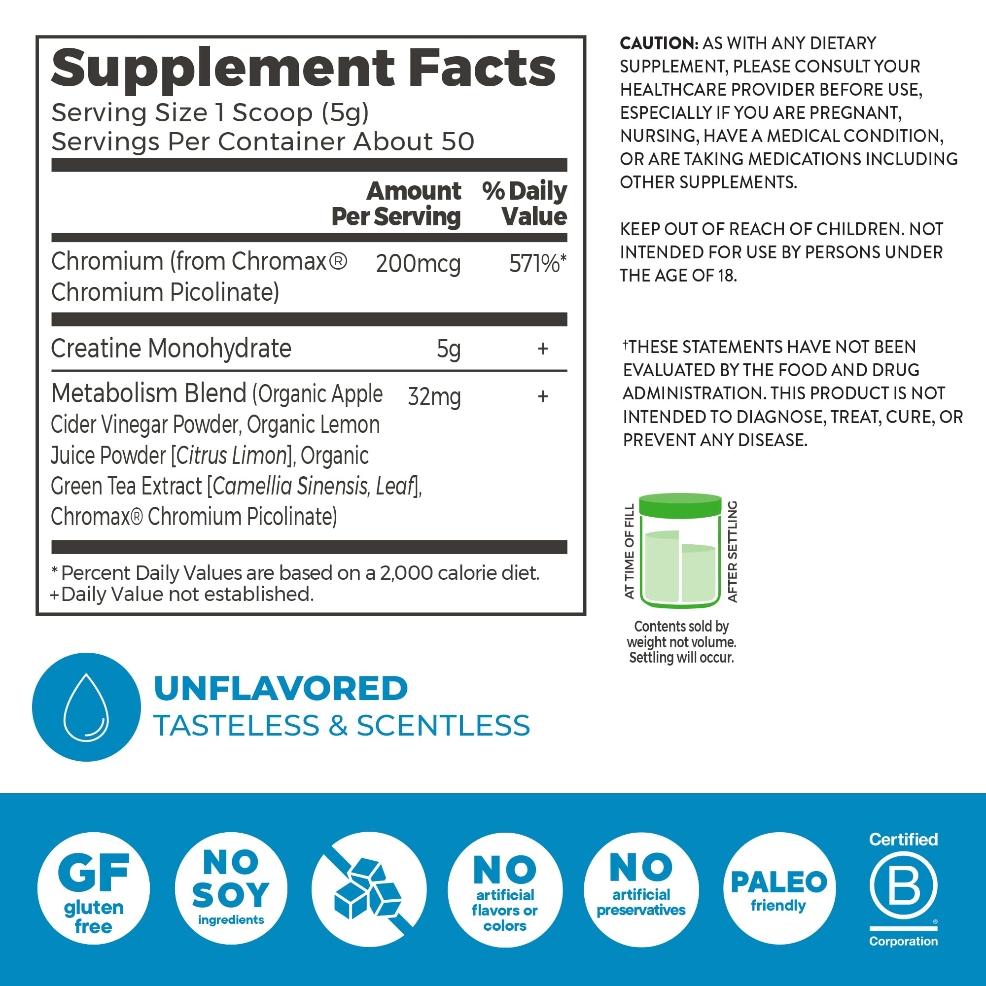 Orgain Micronized Creatine Monohydrate Lean Muscle Powder with Metabolism Blend, Unflavored, 50 Servings, Supports Muscle Strength and Brain Health, No Dairy or Soy, Gluten Free, Vegan Orgain Au supplements