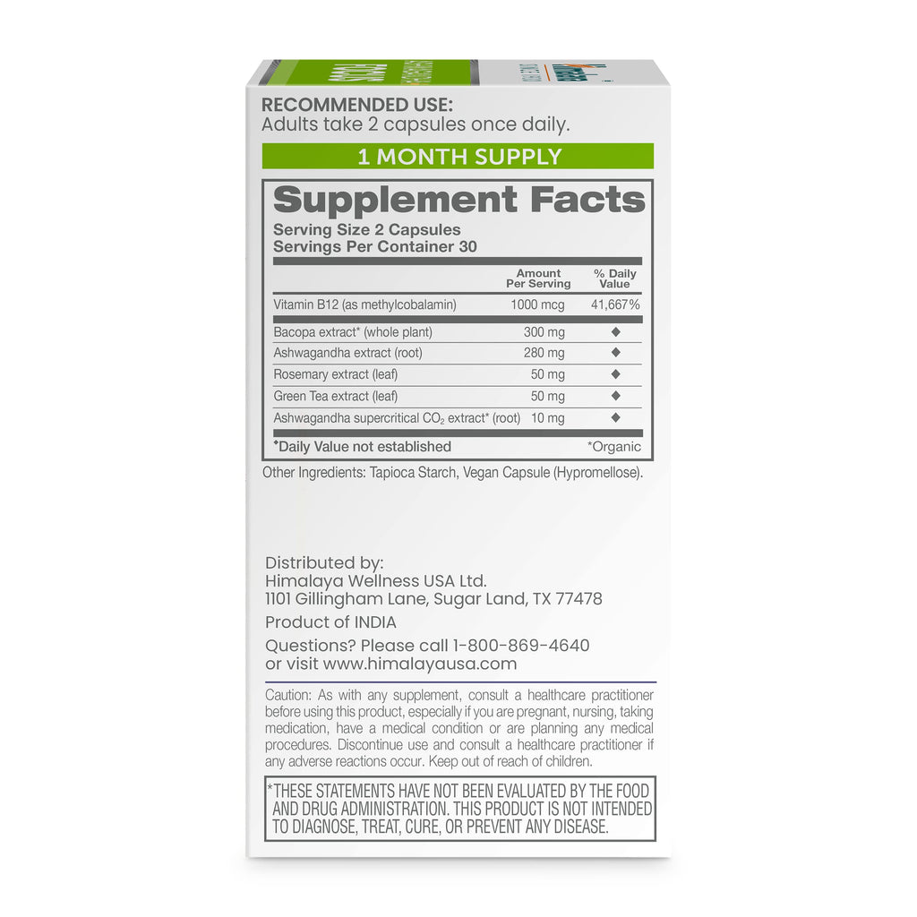Himalaya Ashwagandha+ Focus - Herbal Focus Supplement with B12, Rosemary, Green Tea, and Bacopa Nootropics for Memory and Clarity - Vegan, Non-GMO, Gluten Free, 1690 mg, 60 Caplets Himalaya Au supplements