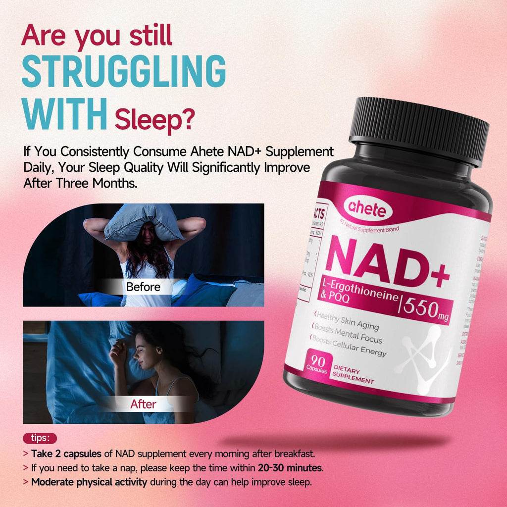 Ahete NAD Supplement with L-Ergothioneine, PQQ, Vitamin B6, and NMNH Supplement - for Cellular Health, Energy Support and Healthy Aging for Women & Men - Vegetarian, Non-GMO, Gluten Free- 90 Capsules Ahete Au supplements