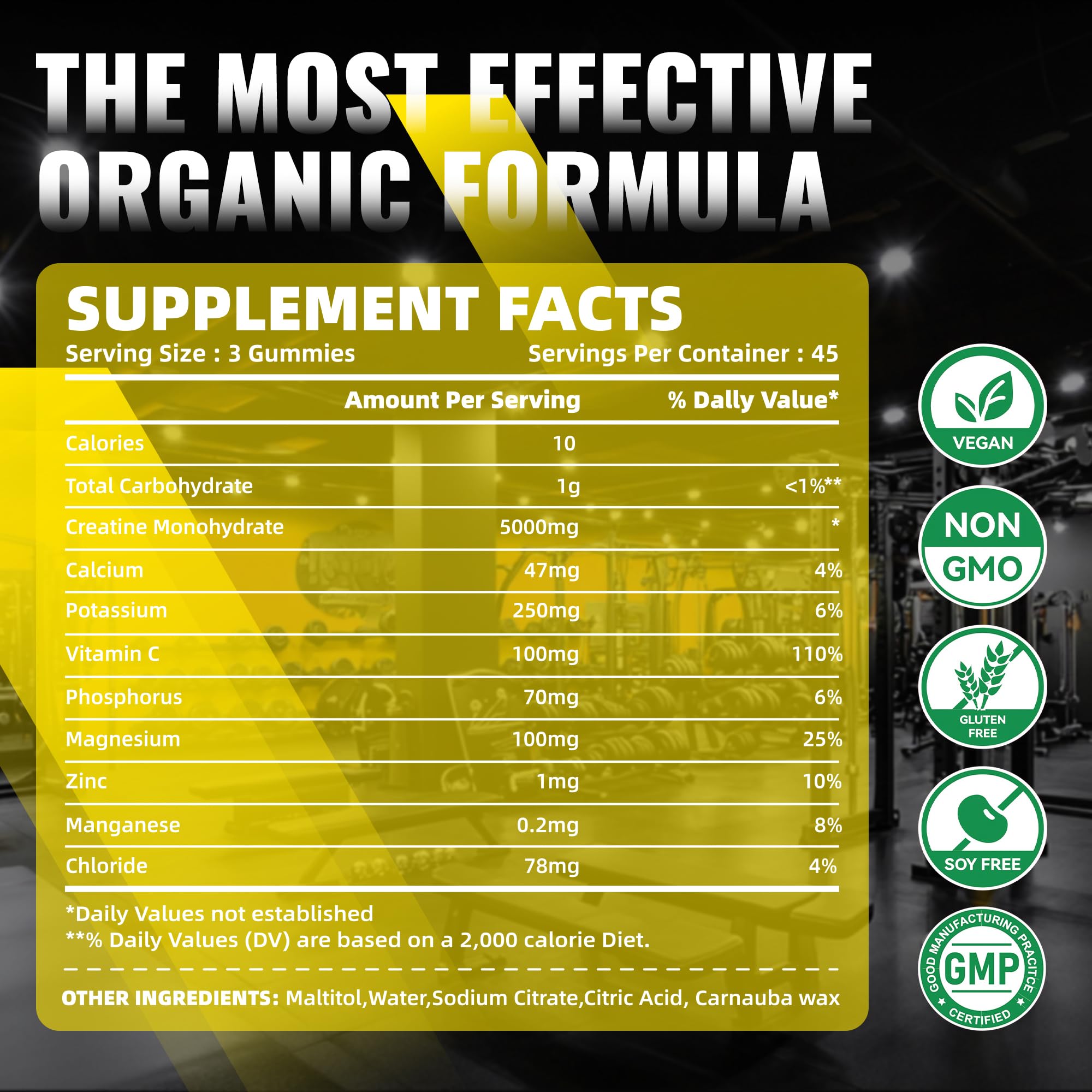 NUTRAGOGO NSF Certified Creatine Gummy - Creatine Monohydrate Gummies for Men & Women-5g of Creatine Monohydrate per Serving - Sugar Free,Vegan, Pineapple Electrolyte Chews, 135 Count