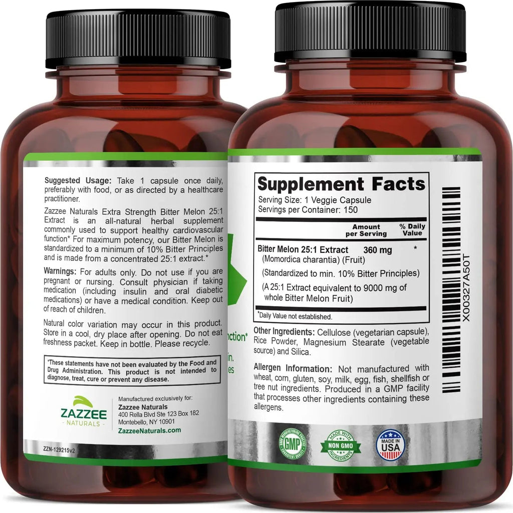 Zazzee Extra Strength Bitter Melon 25:1 Extract, 9000 mg Strength, 10% Bitter Principles Zazzee Au supplements