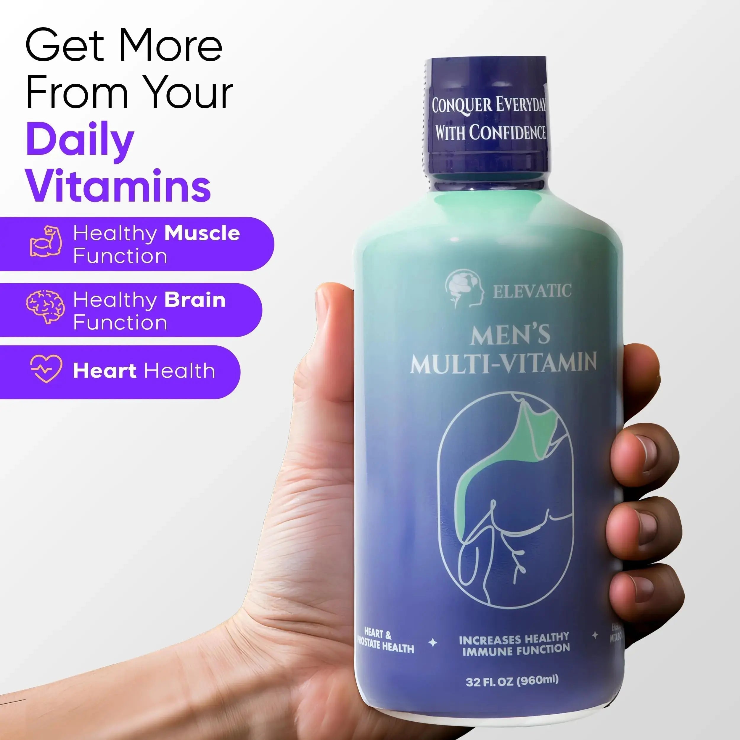 Elevatic Multivitamin for Men | 32 Fl.oz (960ml) | Superior Tasting | All Natural | Energy Booster Liquid Multivitamin Elevatic Au supplements