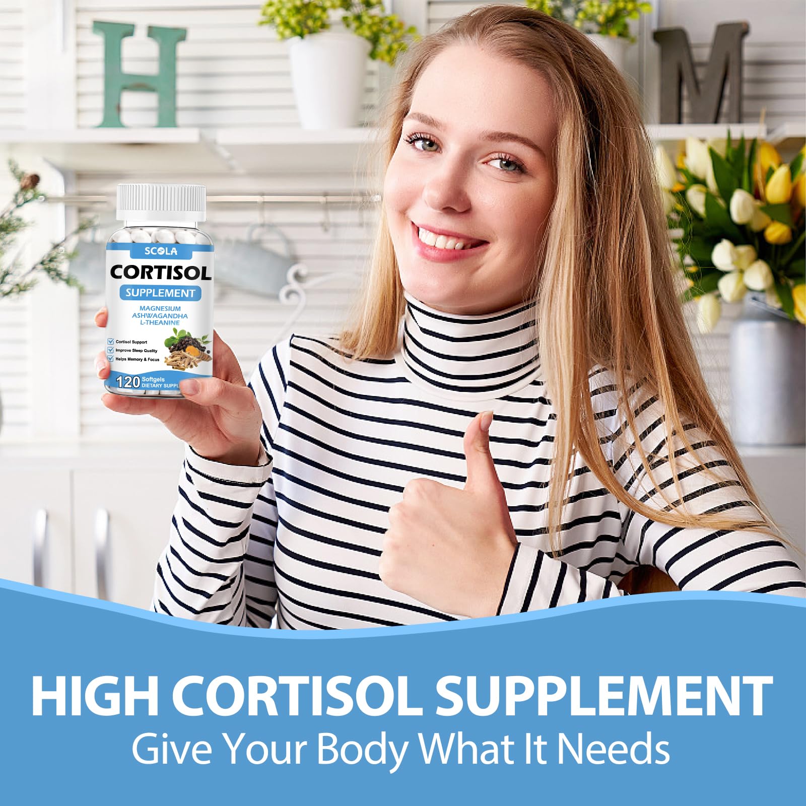 SCOLA Cortisol Supplement for Women and Men with Magnesium, Ashwagandha/L-Theanine, Cortisol Detox Manager, Cortisol Reducer Supports Relaxation & Calm, Mood, Sleep, 120 Count SCOLA Au supplements