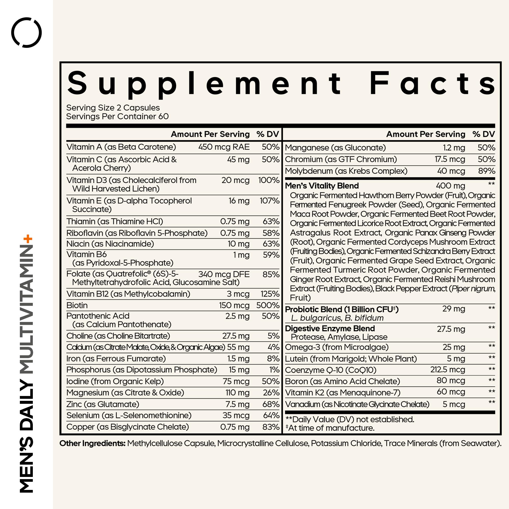Codeage Men’s Daily Multivitamin – 25+ Essential Vitamins & Minerals, Organic Whole Foods, Probiotics, Omega-3, Zinc, Vitamins A, B, C, D, E & K – 120 Capsules Codeage Au supplements
