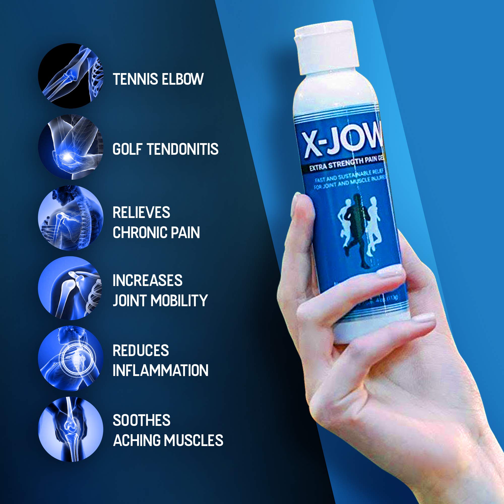 HerbX X-Jow Extra Strength Pain Relief Gel 4 oz - Herbal Massage Gel for Massage Therapy and Sports - Pain Terminator Cream for Muscles, Shoulders, and Joints Inflammation, Soreness and Discomfort x-jow Au supplements