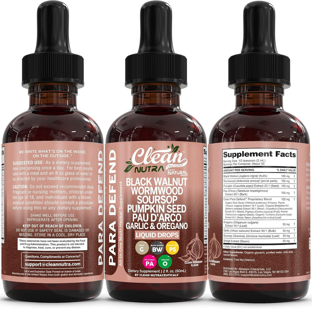 para Defend Wormwood Black Walnut Cleanse for Humans Drops Liquid Soursop Garlic Pumpkin Seed PAU D'Arco Oil of Oregano Turmeric