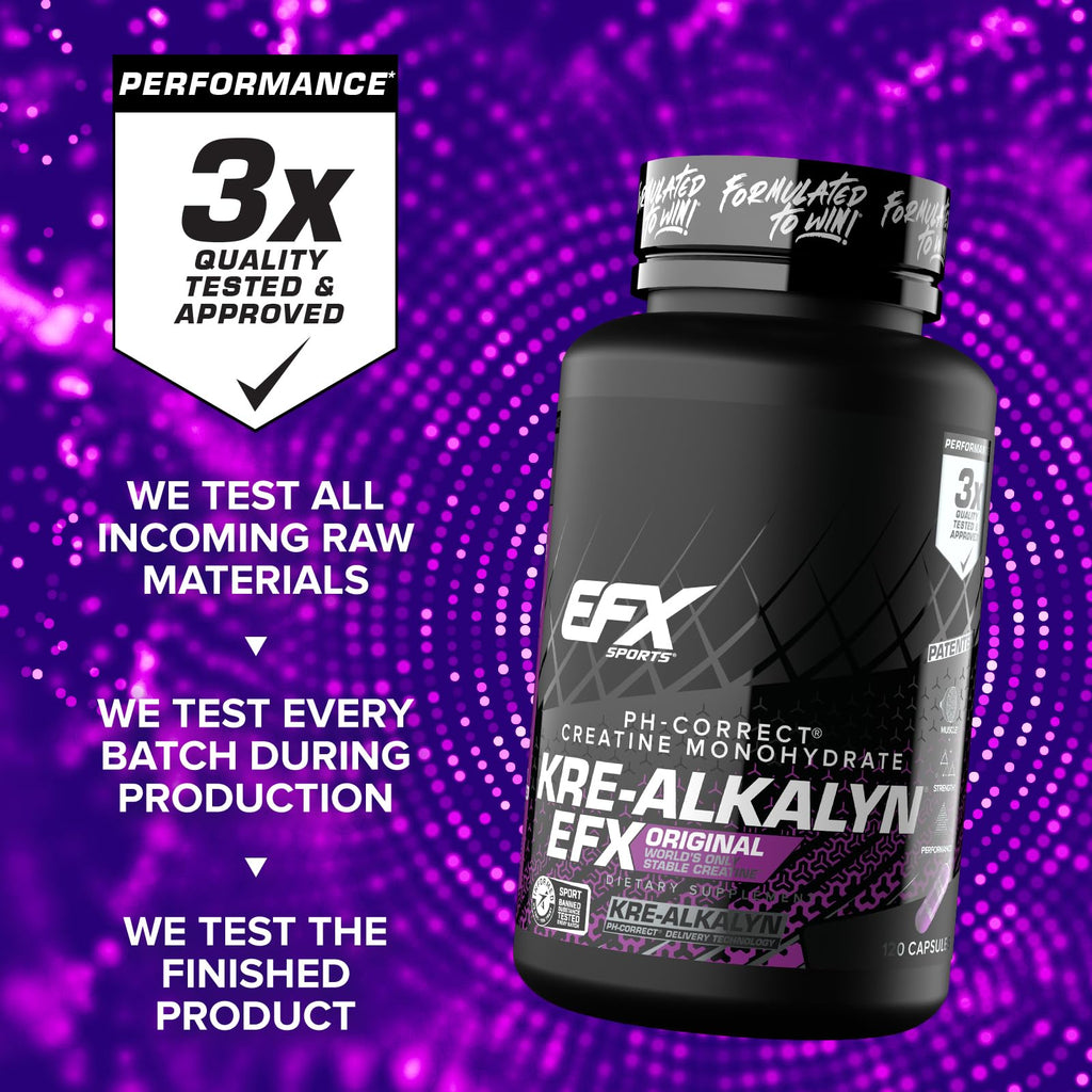 EFX Sports Kre-Alkalyn EFX | pH Correct Creatine Monohydrate Pill Supplement | Strength, Muscle Growth & Performance