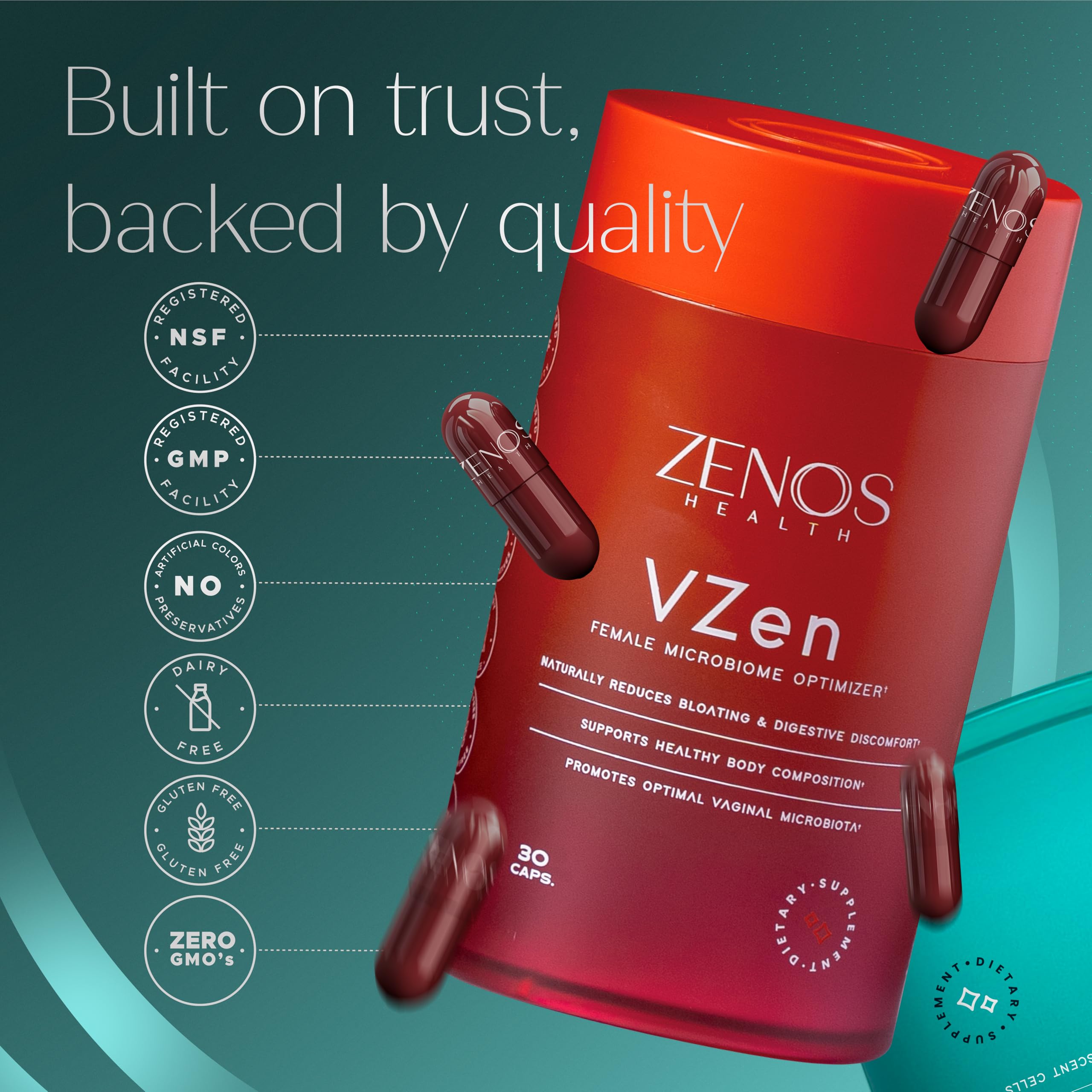 Zenos Health VZen Vaginal Probiotics for Women – Probiotics and Prebiotics for Digestive Health & Bloating Relief for Women – Improve Gut Health, Urinary Tract & Daily Wellness - Made in USA, 30 Caps Zenos Health Au supplements