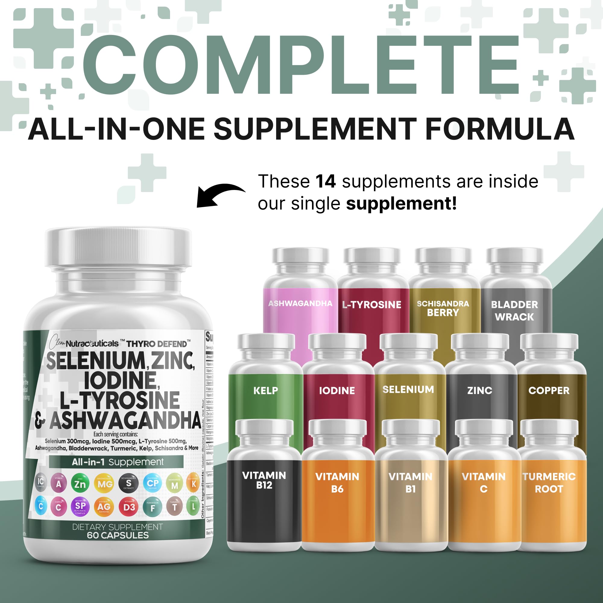Clean Nutra Selenium 300mcg Iodine 500mcg Thyroid Support for Women & Men | L Tyrosine 500mg Ashwagandha Supplement Bladderwrack, Turmeric, Kelp, Schisandra Zinc Pills Capsule Supplements Clean Nutraceuticals Au supplements